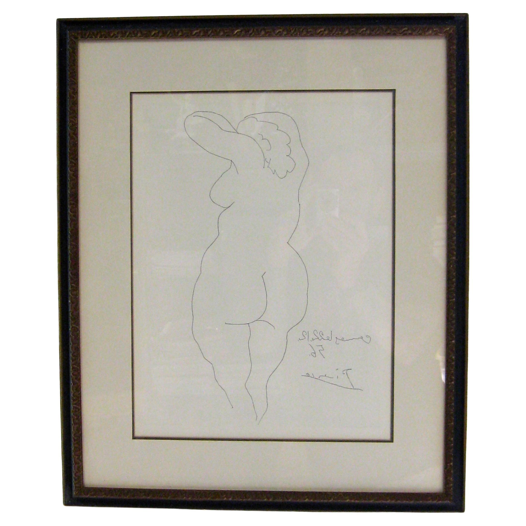 1956 Pablo Picasso "Nu De Dos" Original Etching in Wood Frame