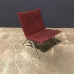 Fauteuil de salon PK22 en cuir rouge Poul Kjaerholm pour E. Kold Christensen, 1956