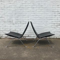 1956, Poul Kjaerholm für E. Kold Christensen, Lounge-Set-2 PK22 aus schwarzem Leder