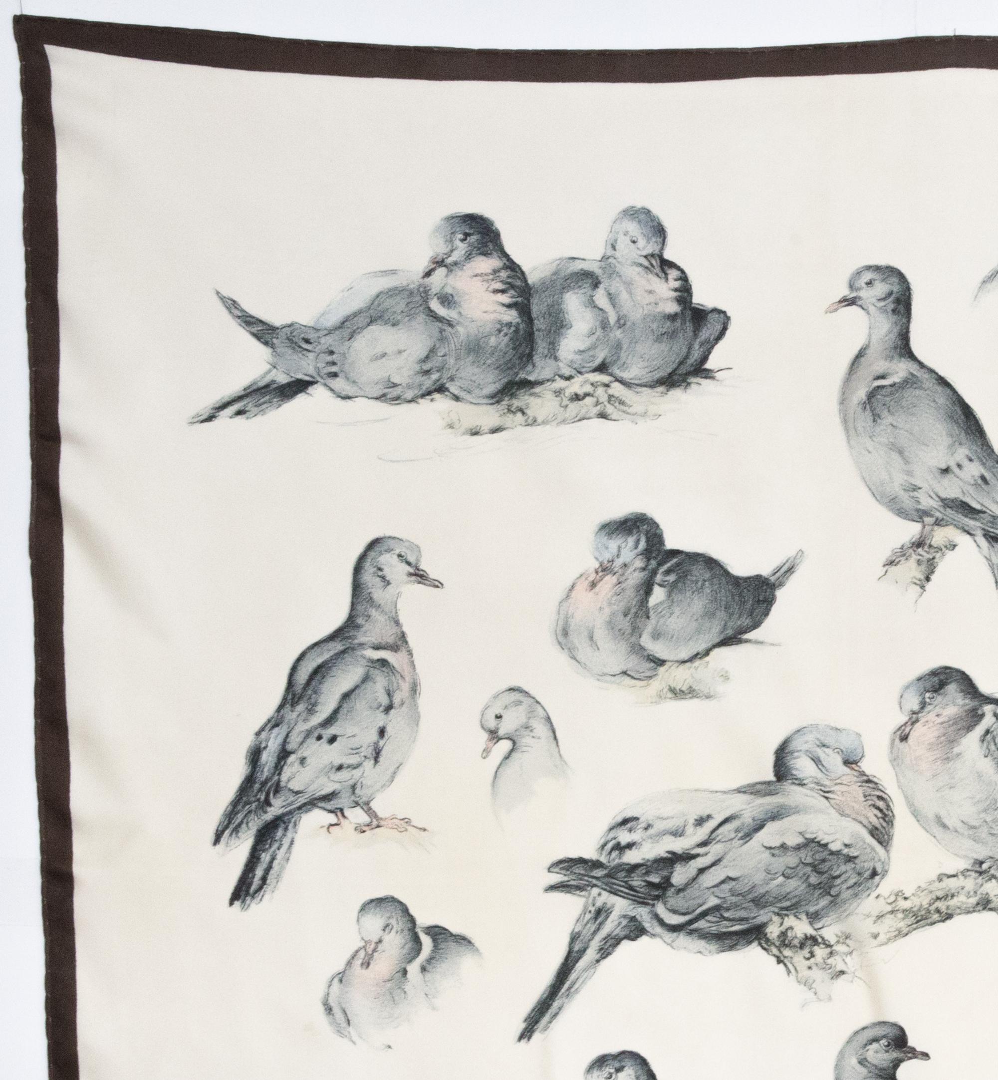 Gray 1956 Rare Tourterelles by Xavier de Poret Hermes Silk Scarf