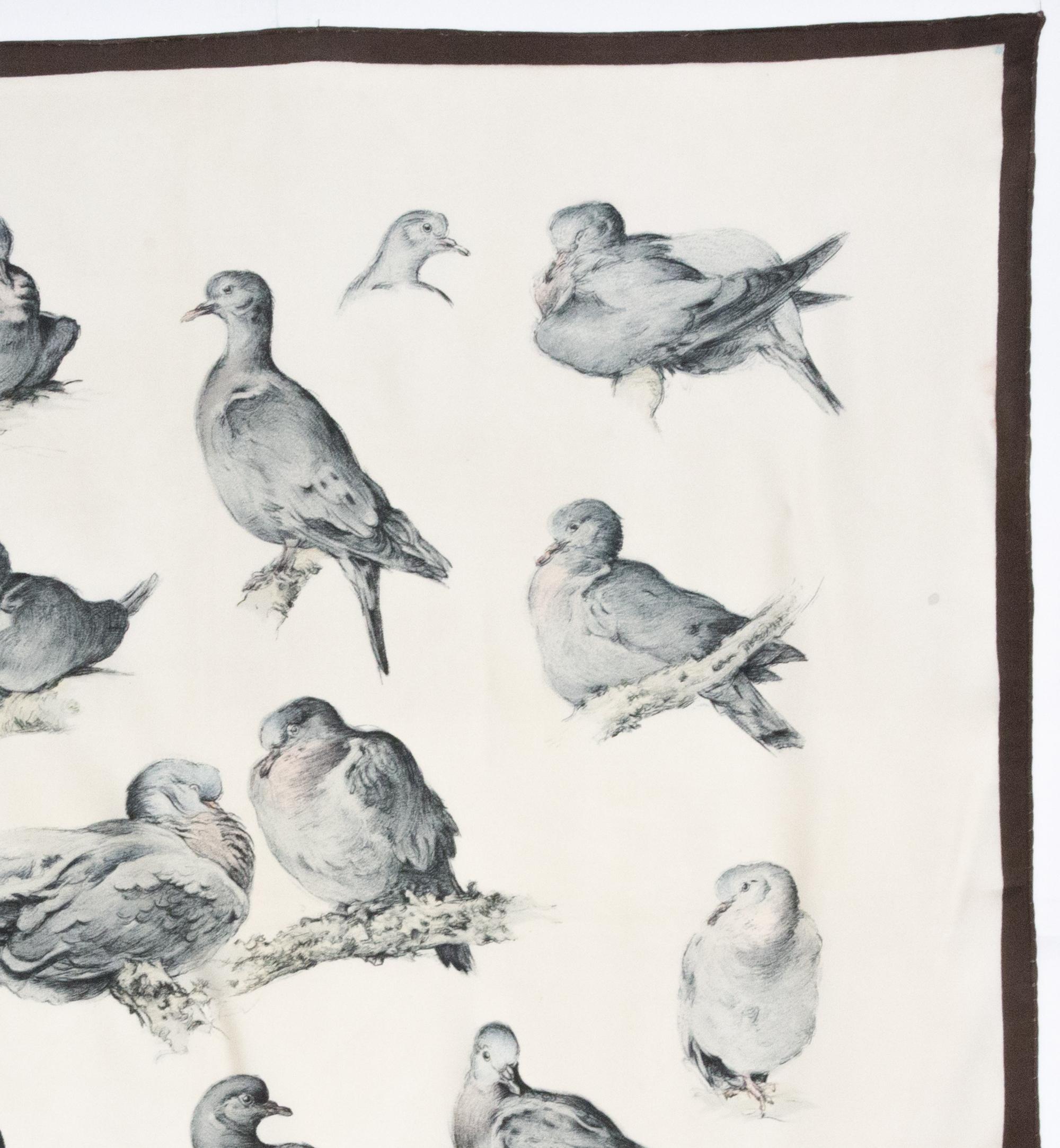 1956 Rare Tourterelles by Xavier de Poret Hermes Silk Scarf In Good Condition In Paris, FR