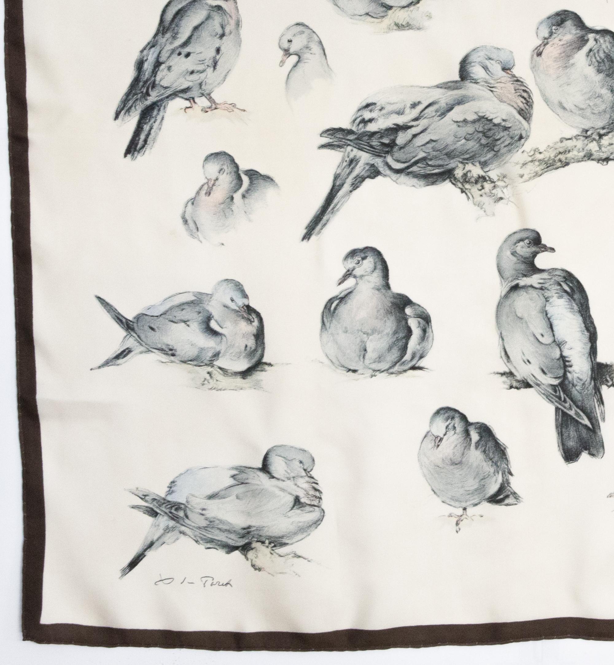 Women's or Men's 1956 Rare Tourterelles by Xavier de Poret Hermes Silk Scarf