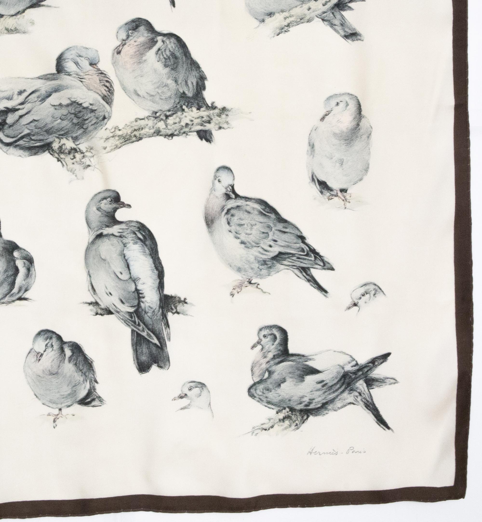 1956 Rare Tourterelles by Xavier de Poret Hermes Silk Scarf 1