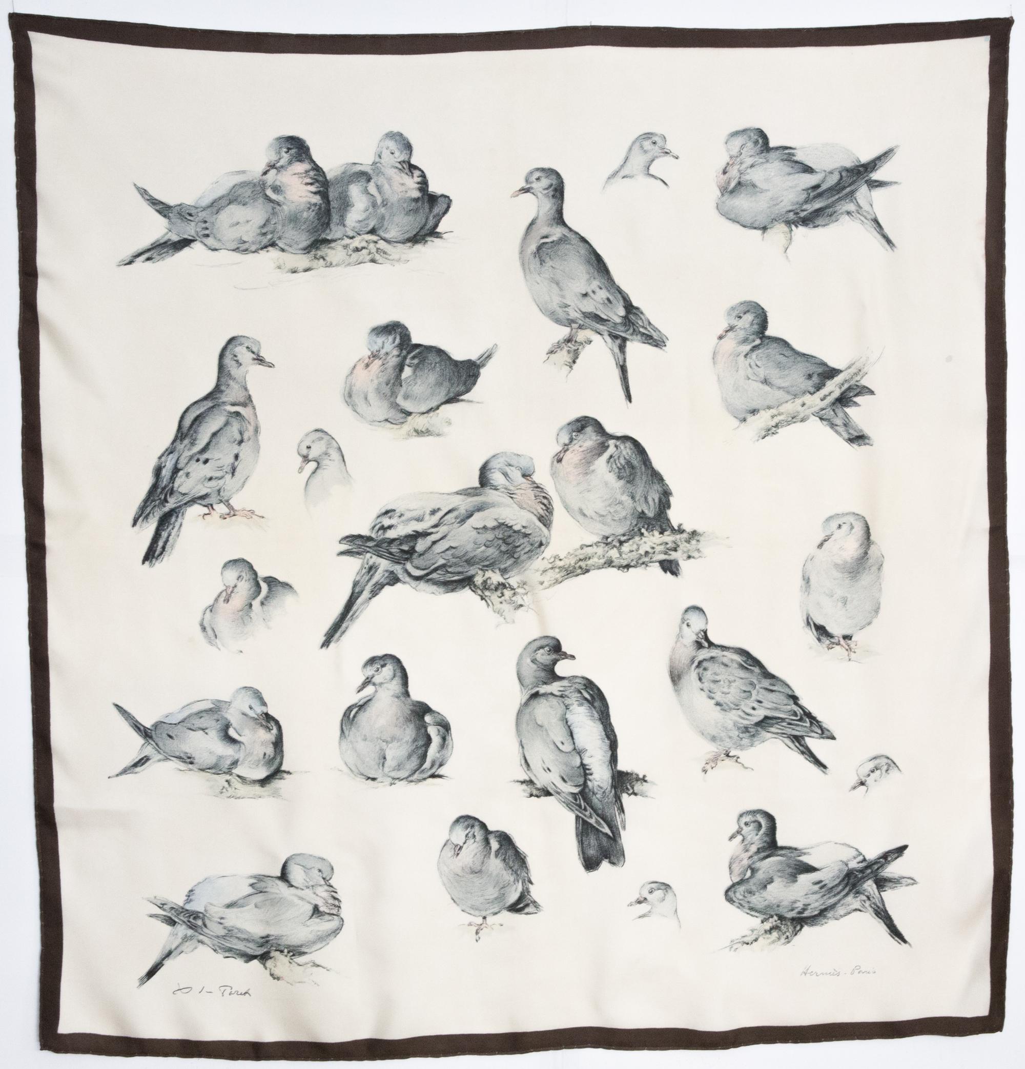 1956 Rare Tourterelles by Xavier de Poret Hermes Silk Scarf 2