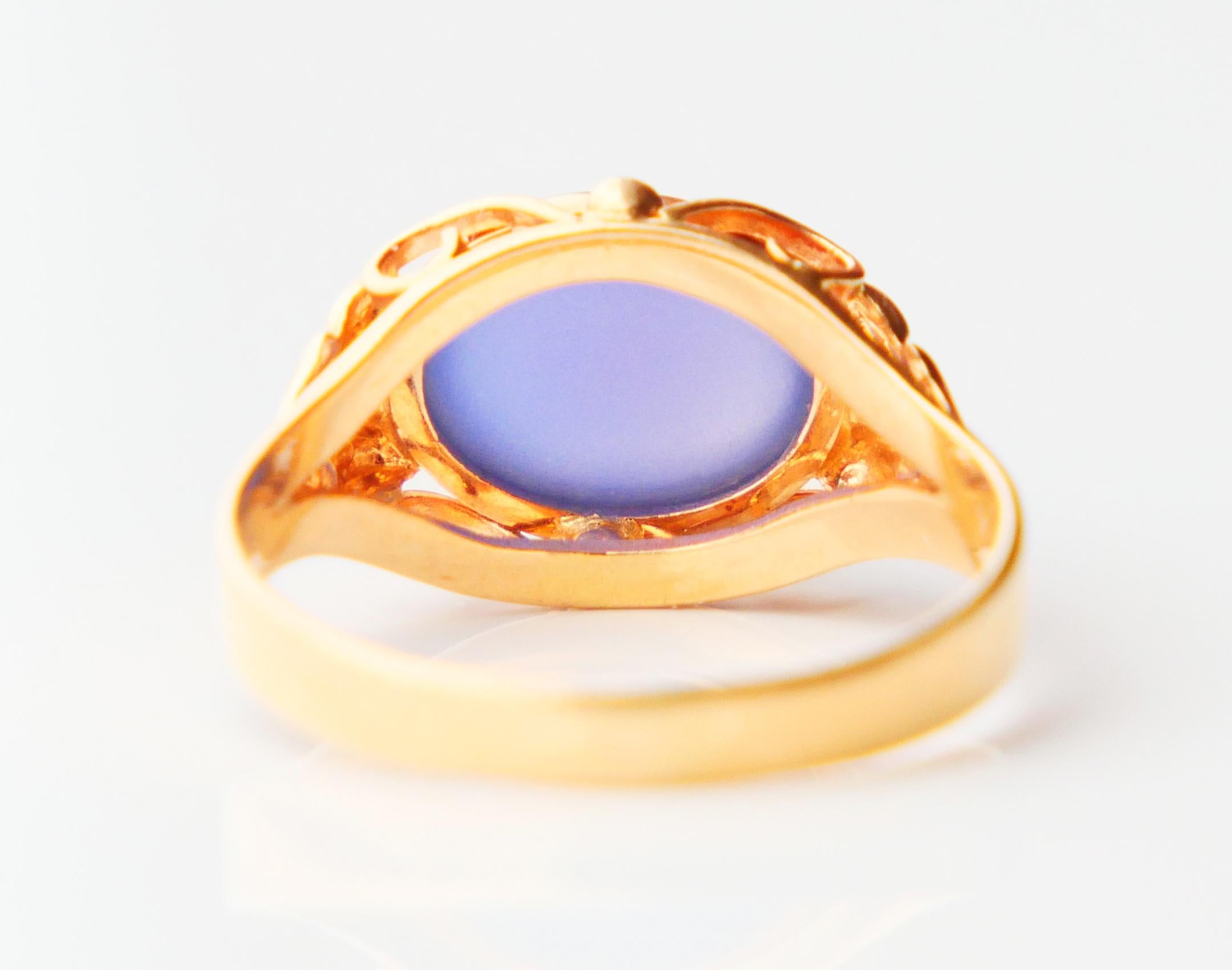 1956 Ring natural 3ct Blue Chalcedony solid 18K Gold Ø 5.75 US / 2.8 gr For Sale 5