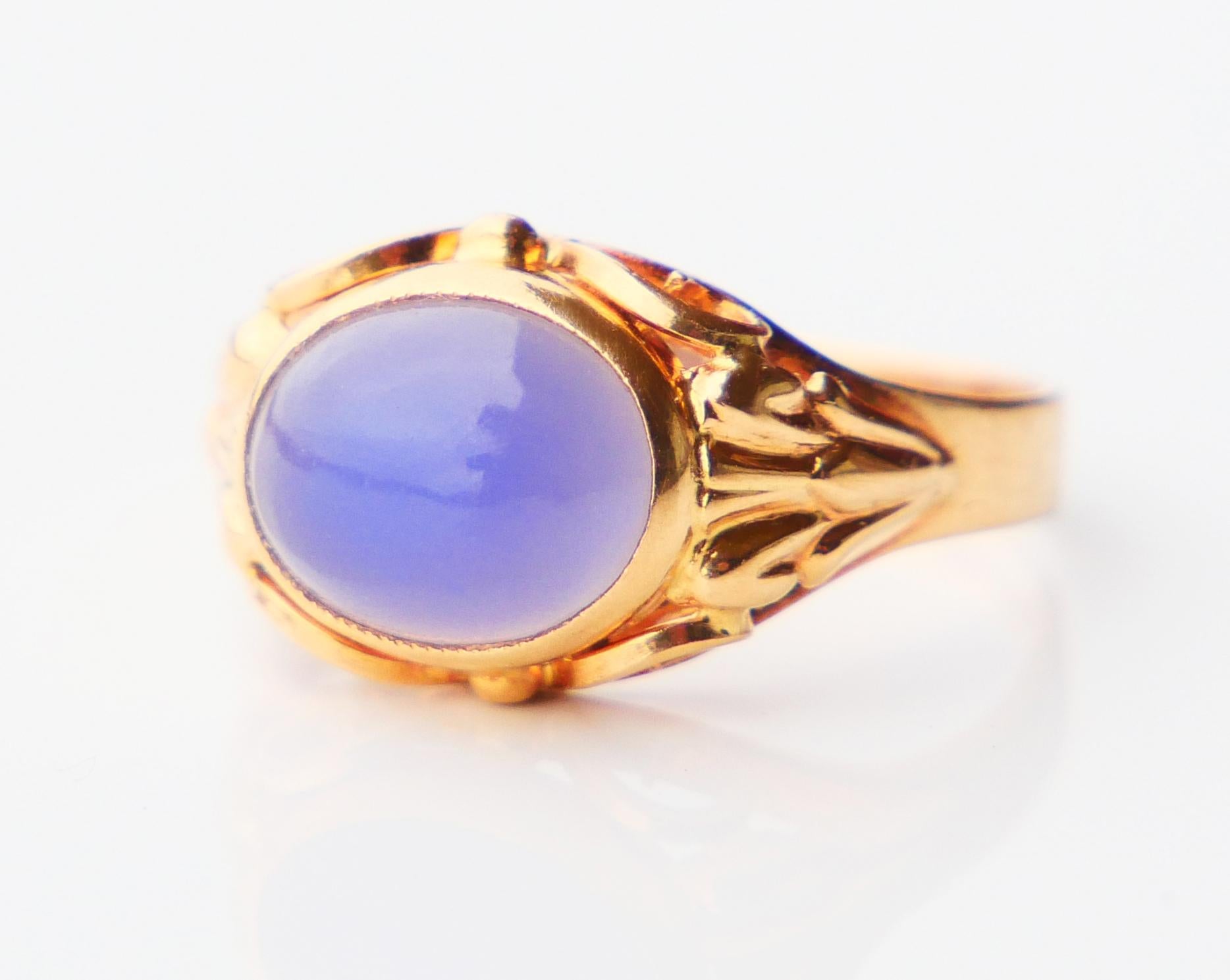 1956 Ring natural 3ct Blue Chalcedony solid 18K Gold Ø 5.75 US / 2.8 gr For Sale 6