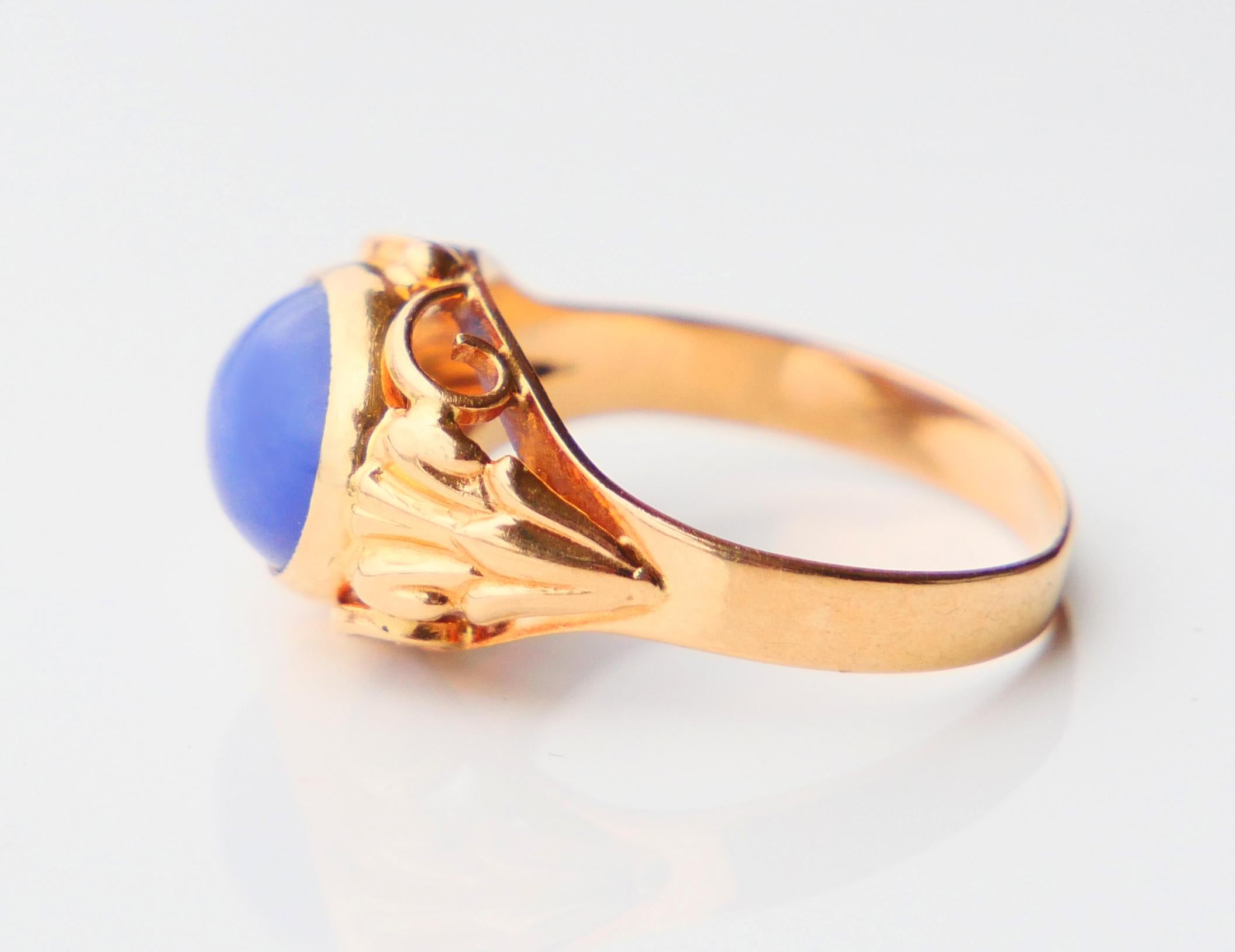 1956 Ring natural 3ct Blue Chalcedony solid 18K Gold Ø 5.75 US / 2.8 gr For Sale 7