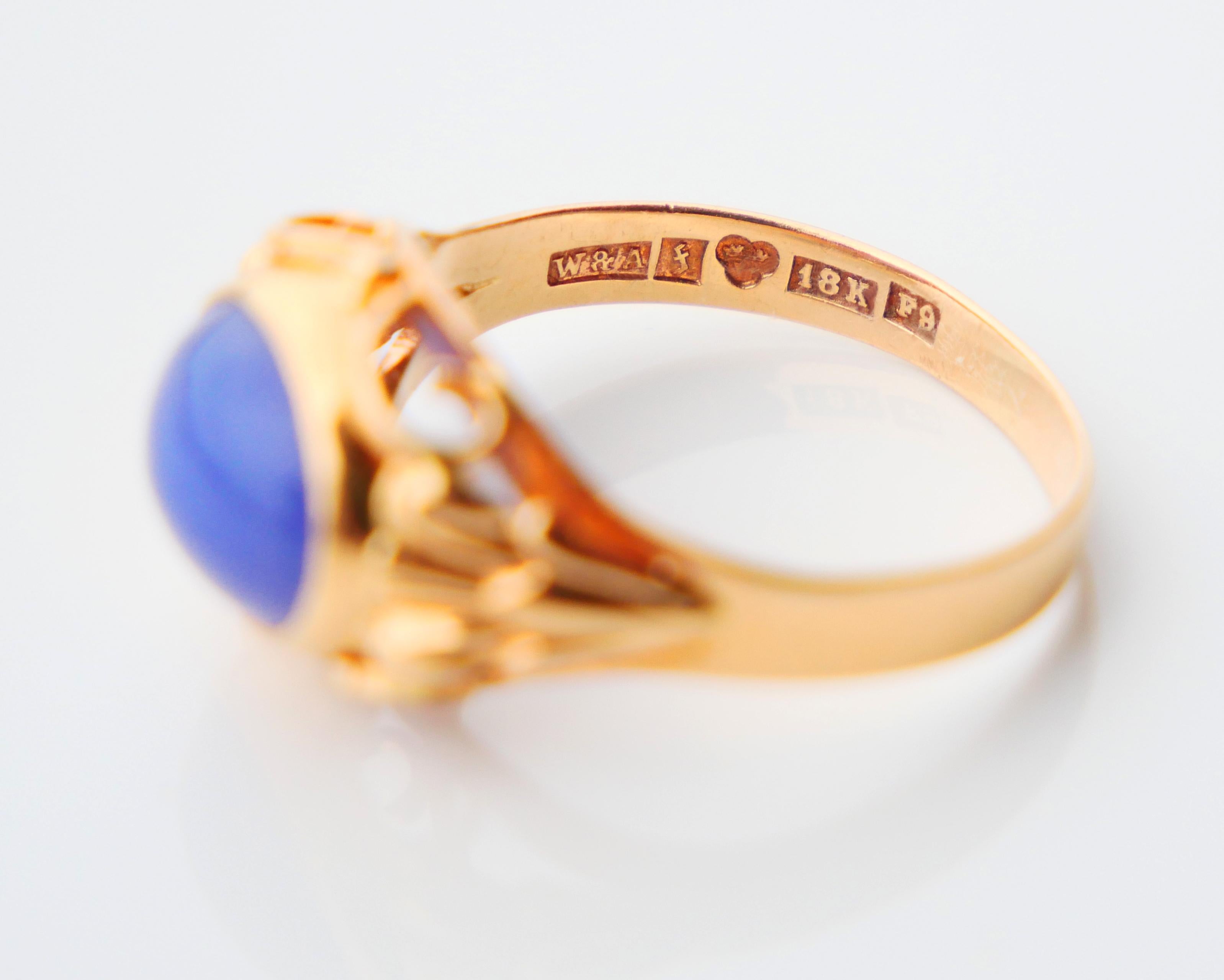 1956 Ring natural 3ct Blue Chalcedony solid 18K Gold Ø 5.75 US / 2.8 gr For Sale 8