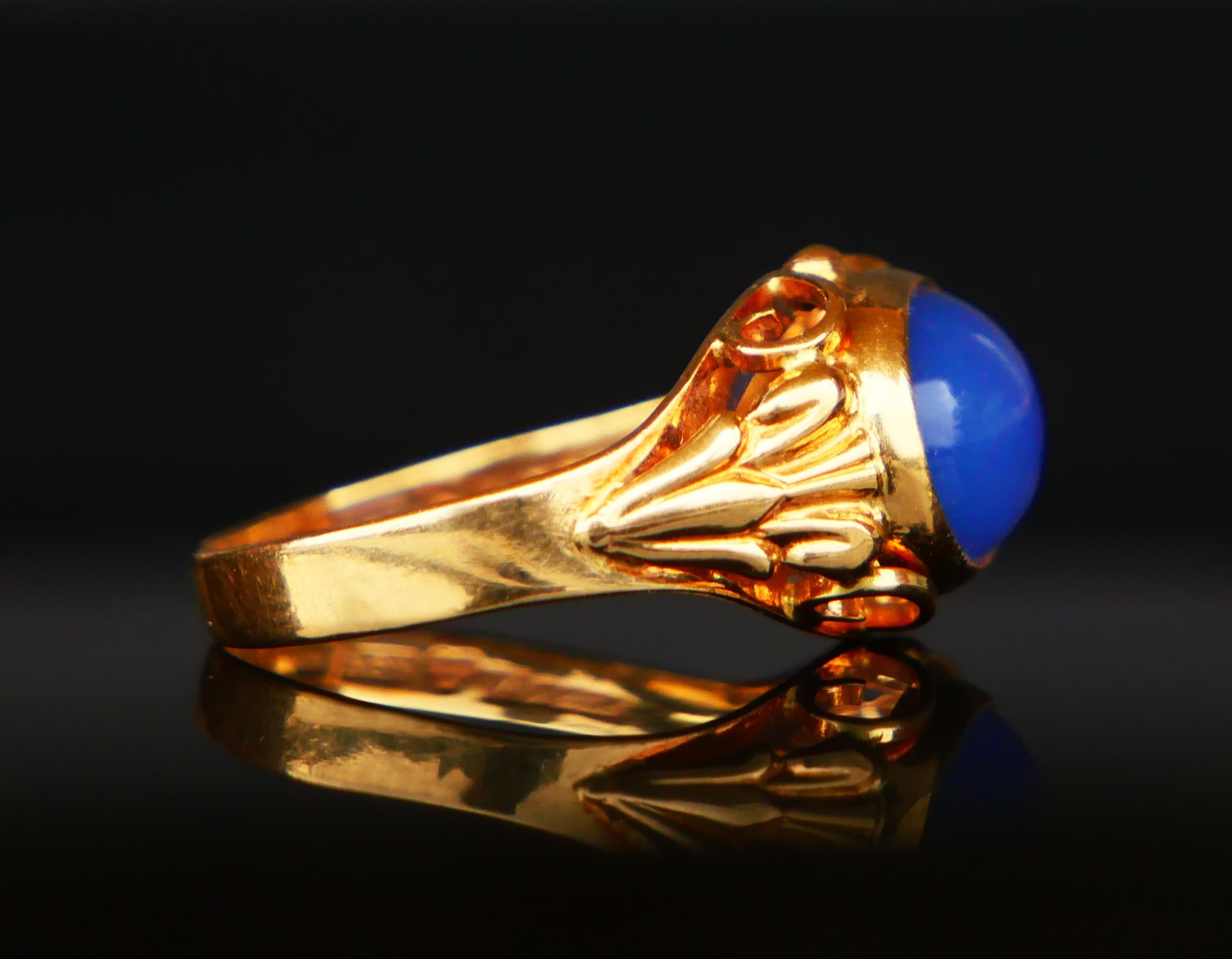 Women's 1956 Ring natural 3ct Blue Chalcedony solid 18K Gold Ø 5.75 US / 2.8 gr For Sale