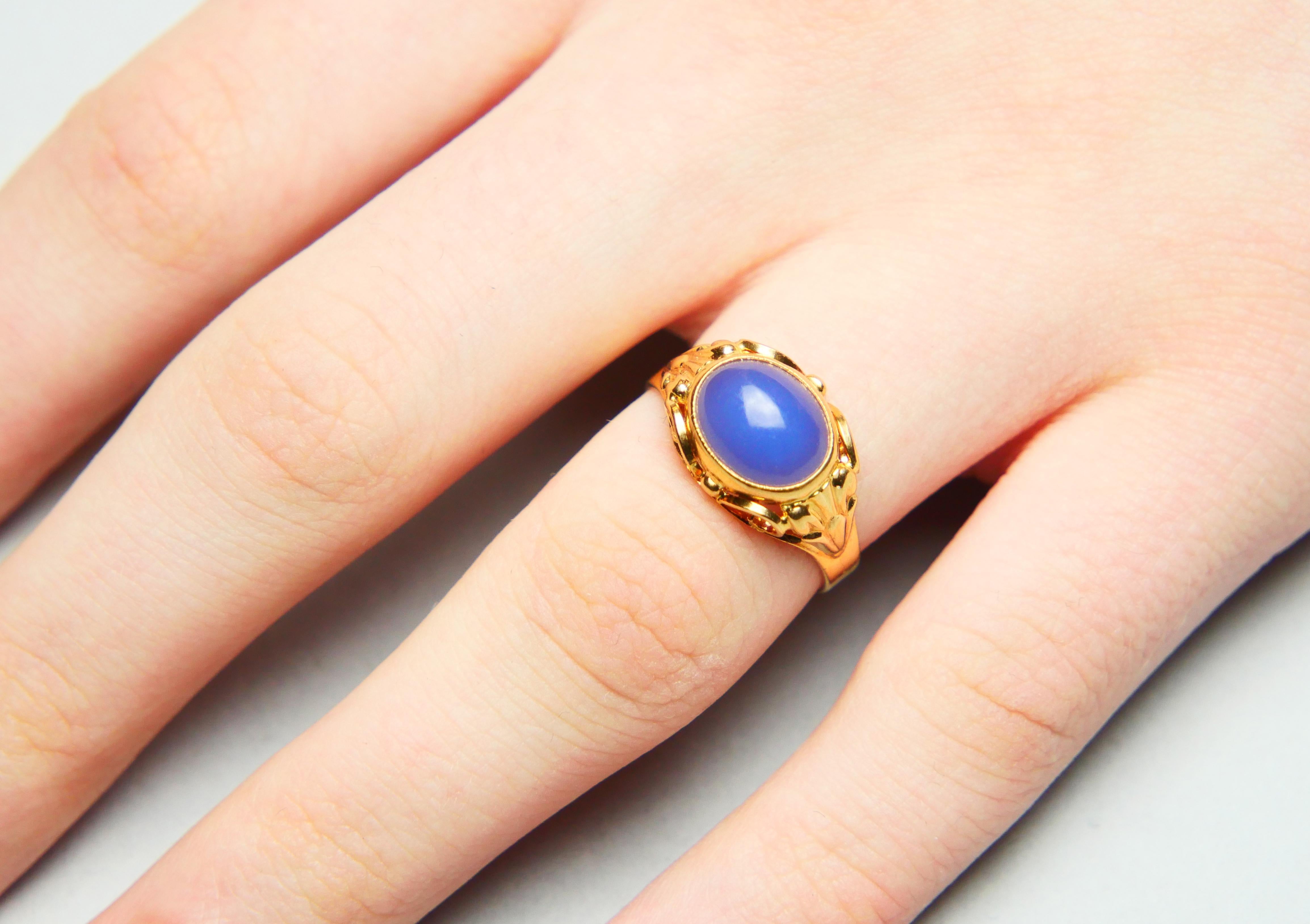 1956 Ring natural 3ct Blue Chalcedony solid 18K Gold Ø 5.75 US / 2.8 gr For Sale 1
