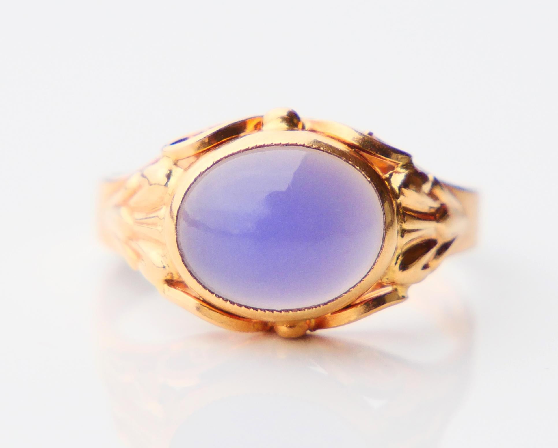 1956 Ring natural 3ct Blue Chalcedony solid 18K Gold Ø 5.75 US / 2.8 gr For Sale 4