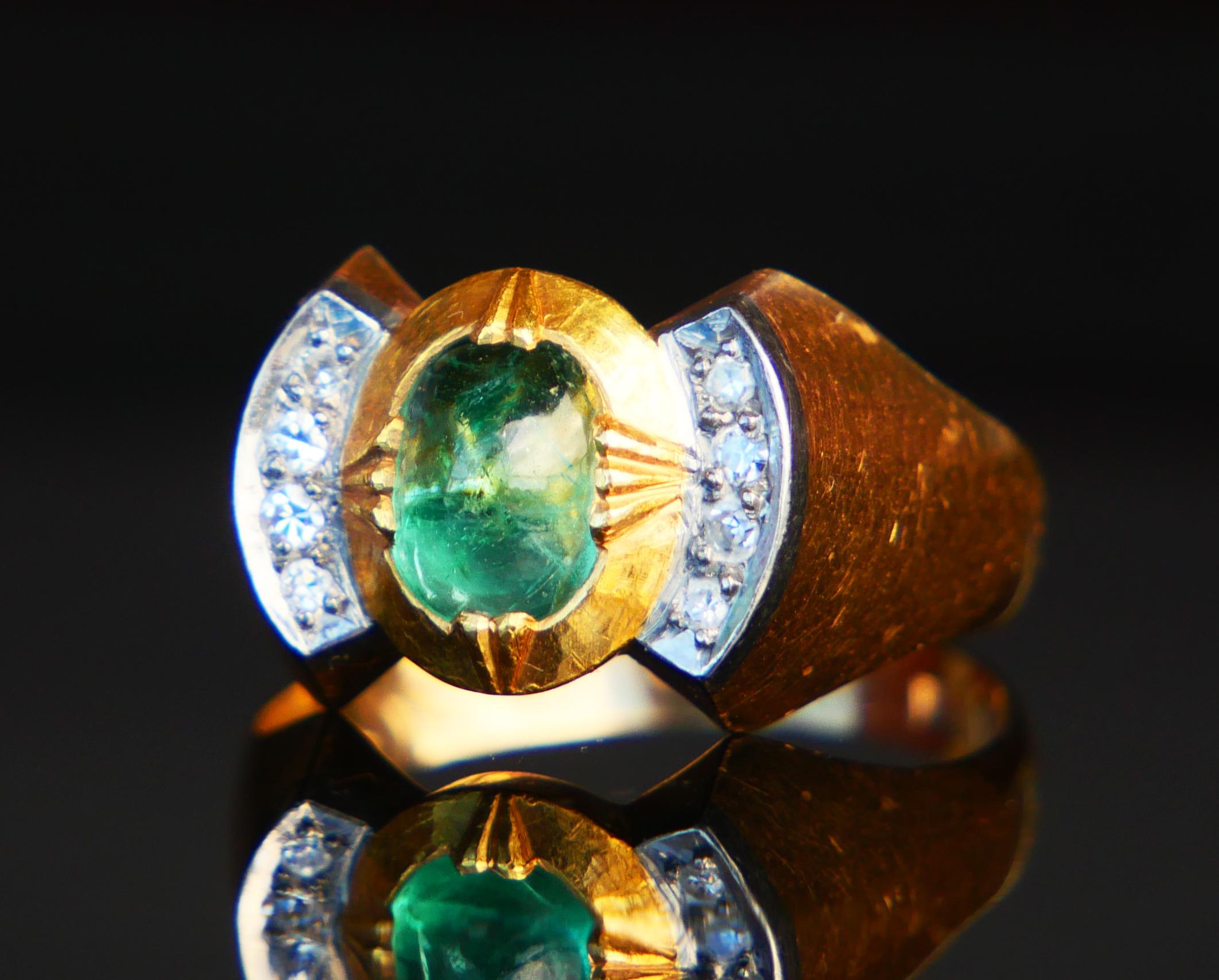 1956 Ring natural 1ct. Emerald 8 Diamonds solid 18K Ø 7.5US / 4.4 gr For Sale 5