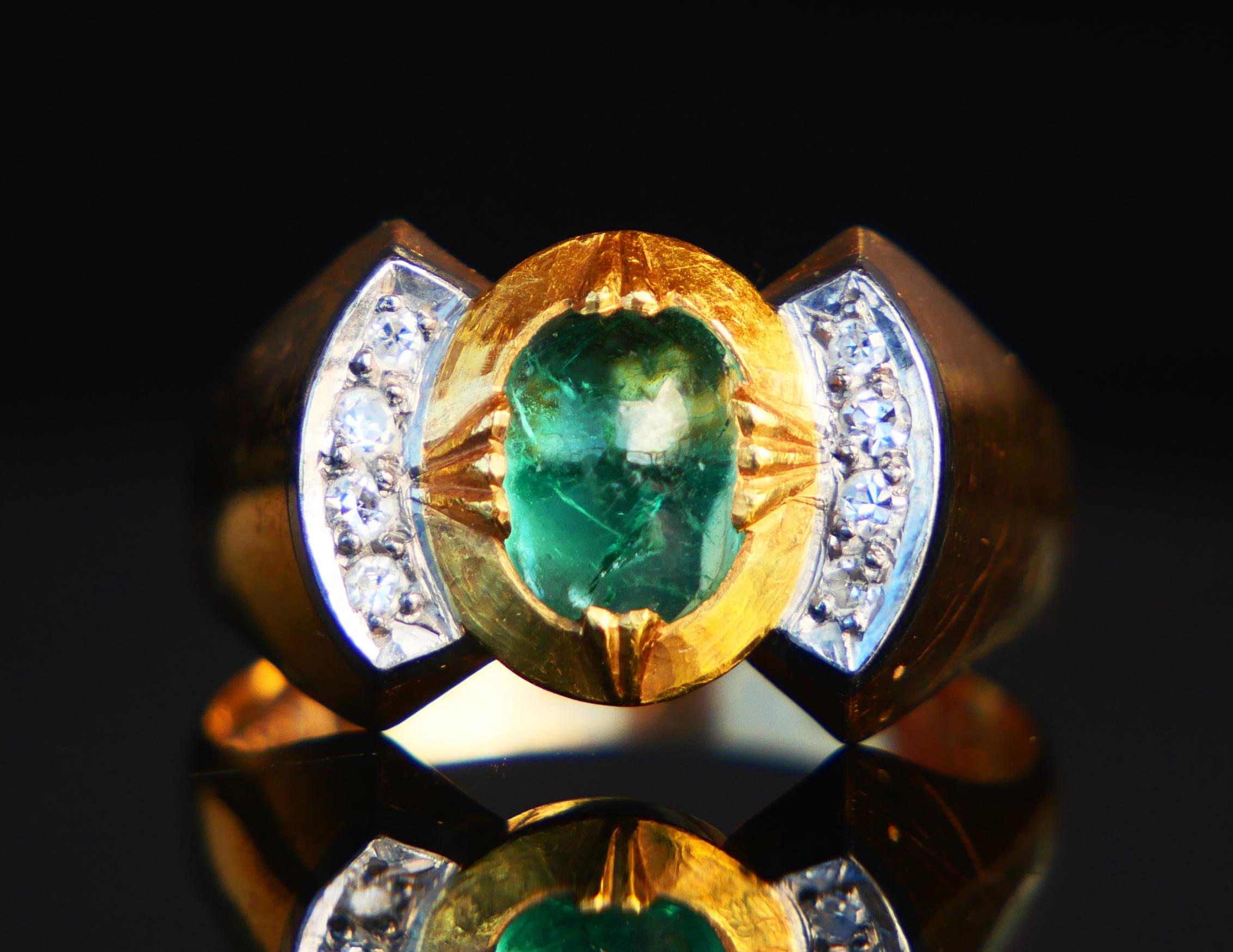 1956 Ring natural 1ct. Emerald 8 Diamonds solid 18K Ø 7.5US / 4.4 gr For Sale 6
