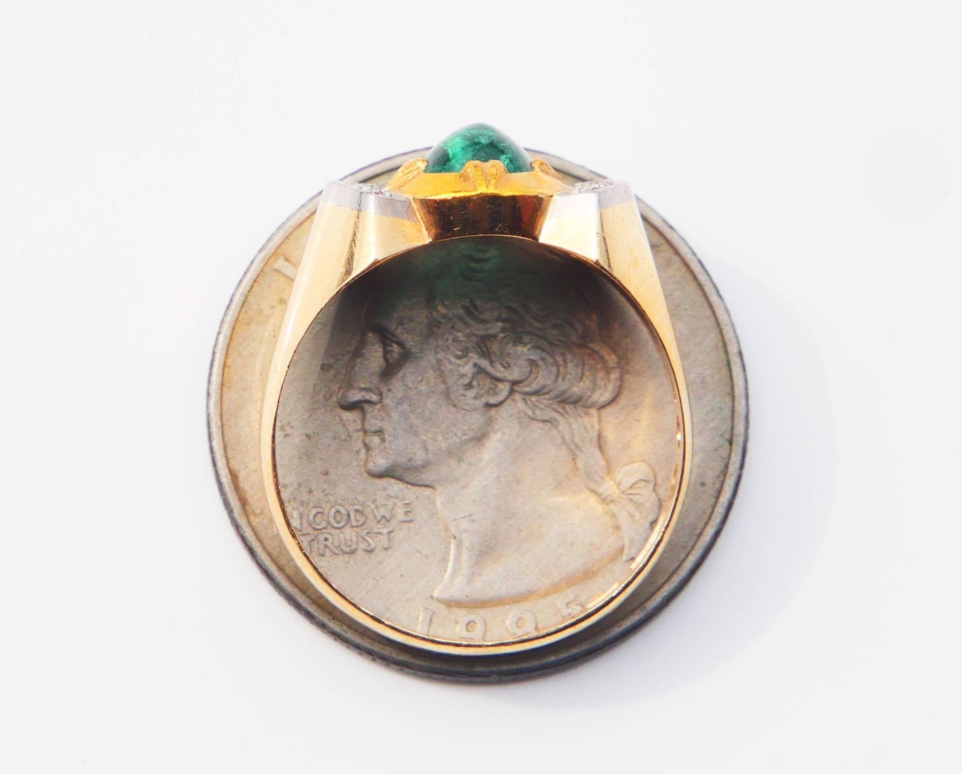 1956 Ring natural 1ct. Emerald 8 Diamonds solid 18K Ø 7.5US / 4.4 gr For Sale 7