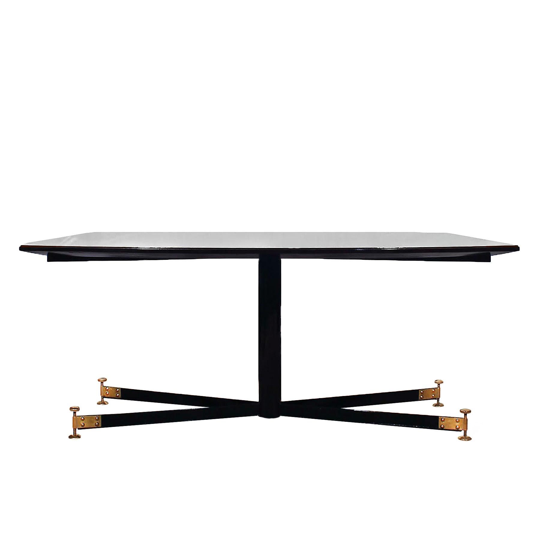 Important table, black steel legs with adjustable polished solid brass feet, original formica on top.
Design: Sergio Mazza for Domus Competition 1956,
Italy, 1956.

Bibliography: Domus 8336 11/1957.