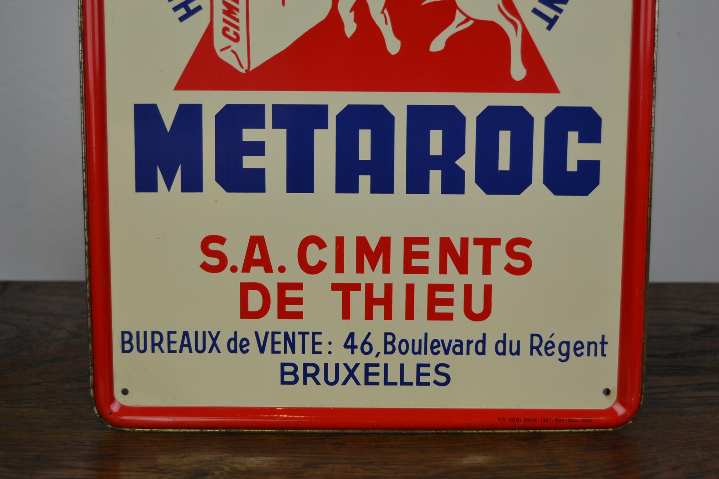 Mid-Century Modern 1956 Advertising Sign with Bull for Metaroc Cement Building Materials For Sale