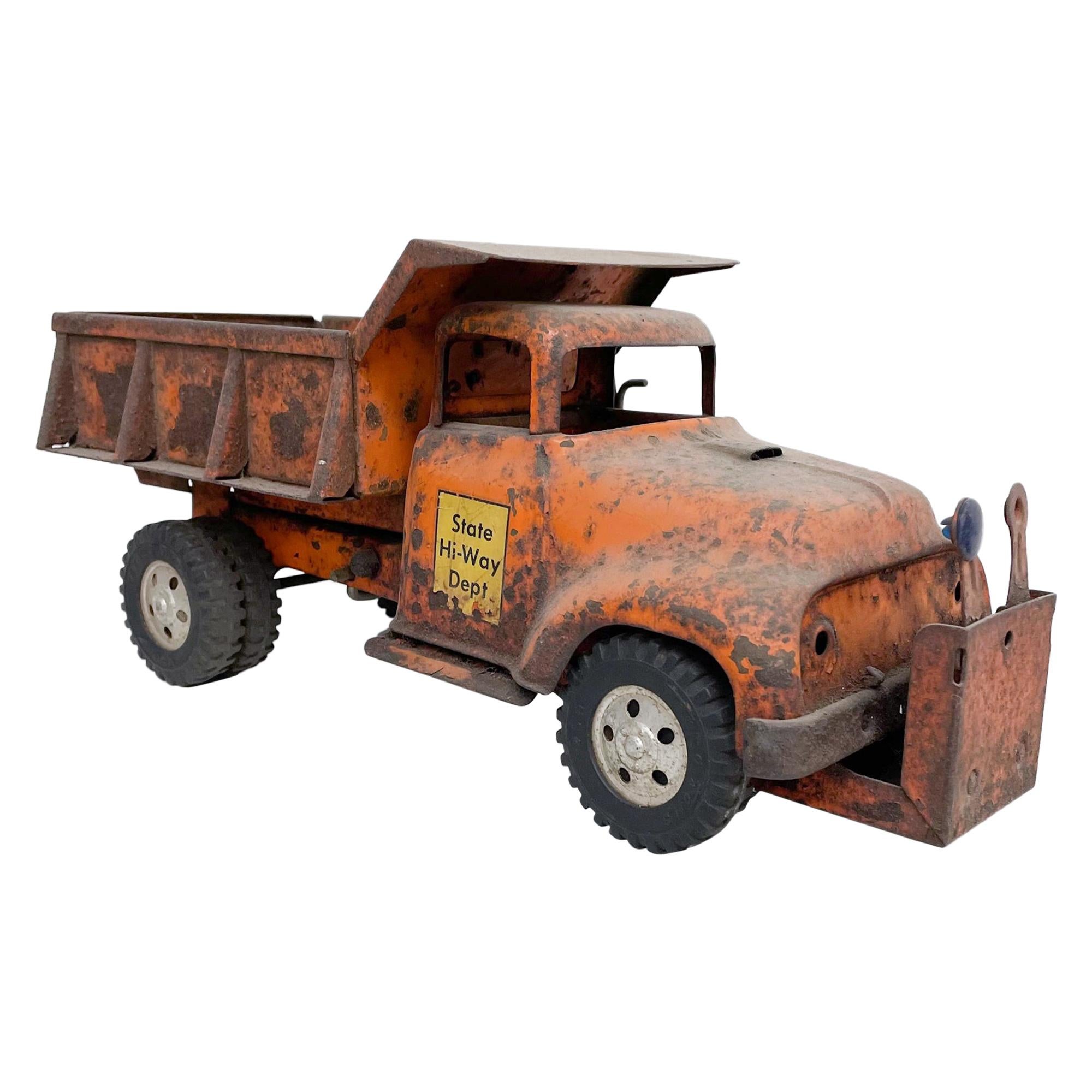 1956 Tonka Orange Toy Dump Truck State Hi-Way Construction on Big Rubber Tires