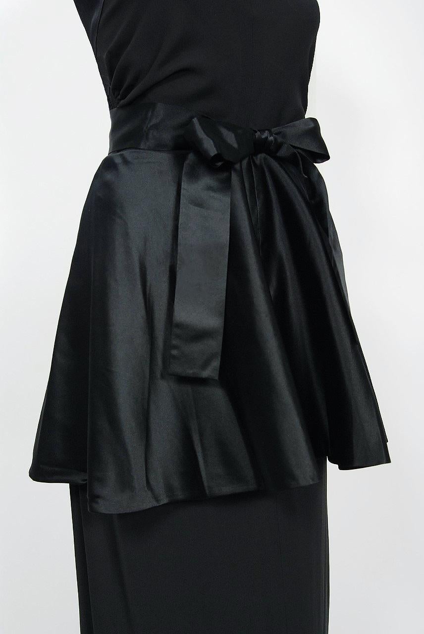 Women's Vintage 1950's Traina-Norell Couture Black Silk Satin Sculpted Halter Gown