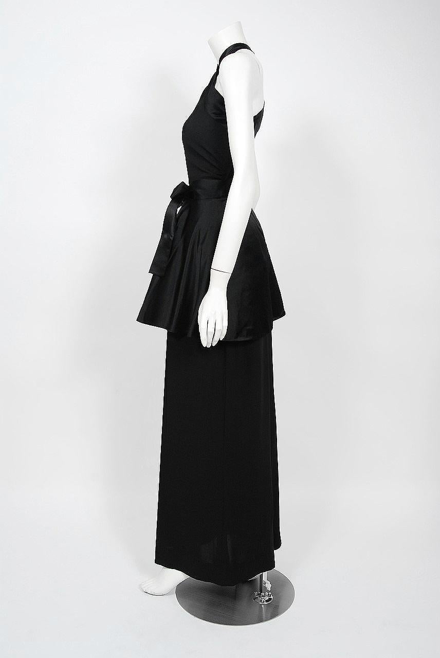 Vintage 1950's Traina-Norell Couture Black Silk Satin Sculpted Halter Gown 1