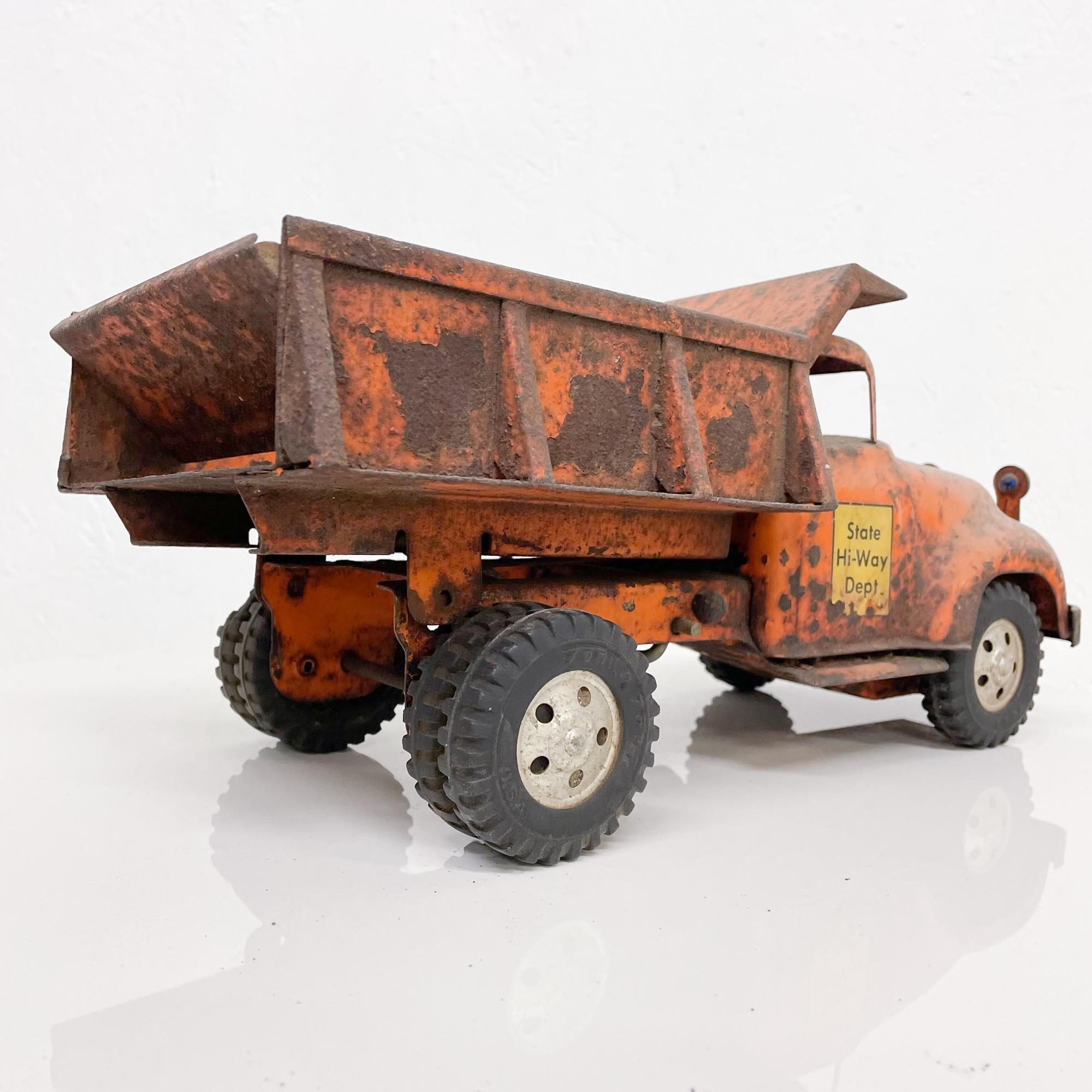 Metal 1956 Tonka Orange Toy Dump Truck State Hi-Way Construction on Big Rubber Tires