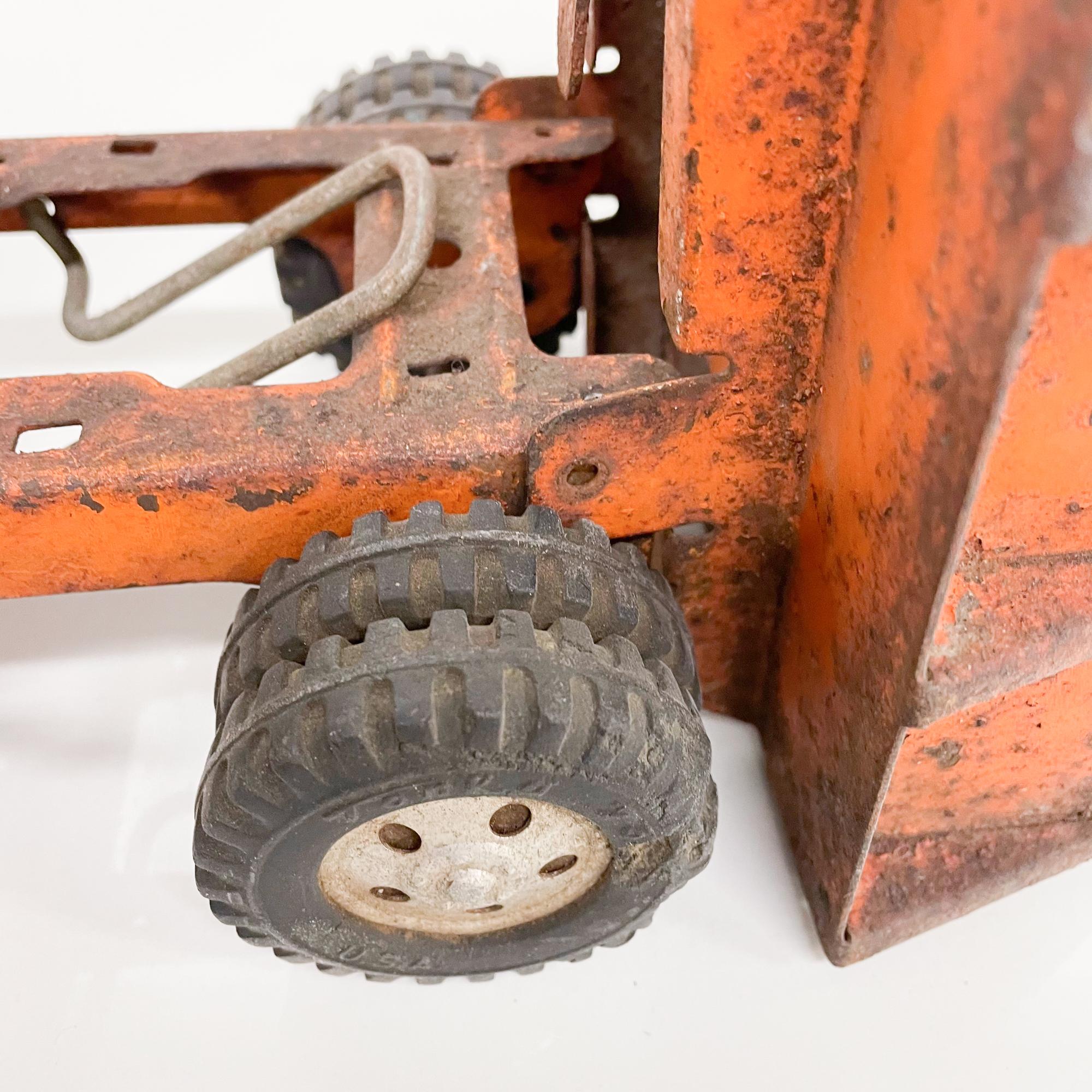 American 1956 Tonka Orange Toy Dump Truck State Hi-Way Construction on Big Rubber Tires