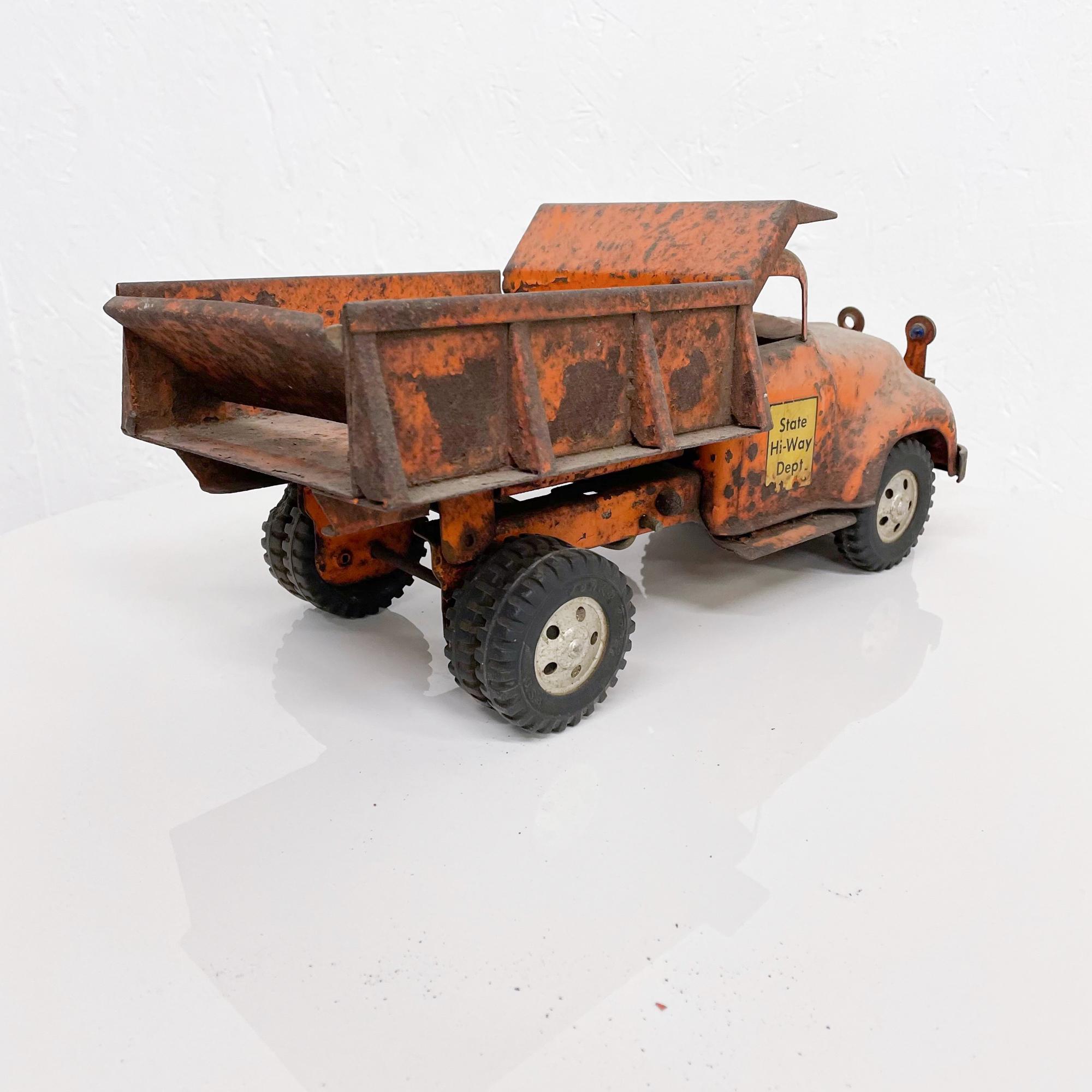 1956 Tonka Orange Toy Dump Truck State Hi-Way Construction on Big Rubber Tires In Distressed Condition In Chula Vista, CA