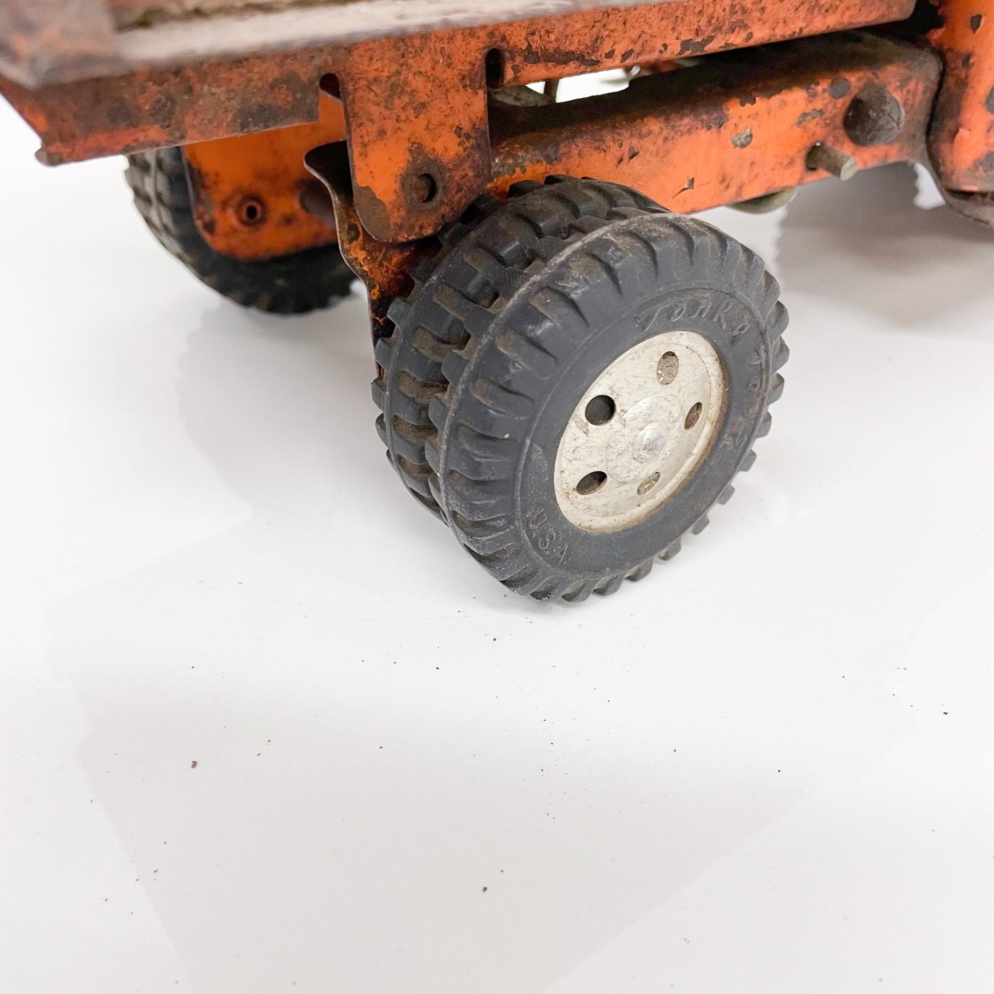 Mid-20th Century 1956 Tonka Orange Toy Dump Truck State Hi-Way Construction on Big Rubber Tires