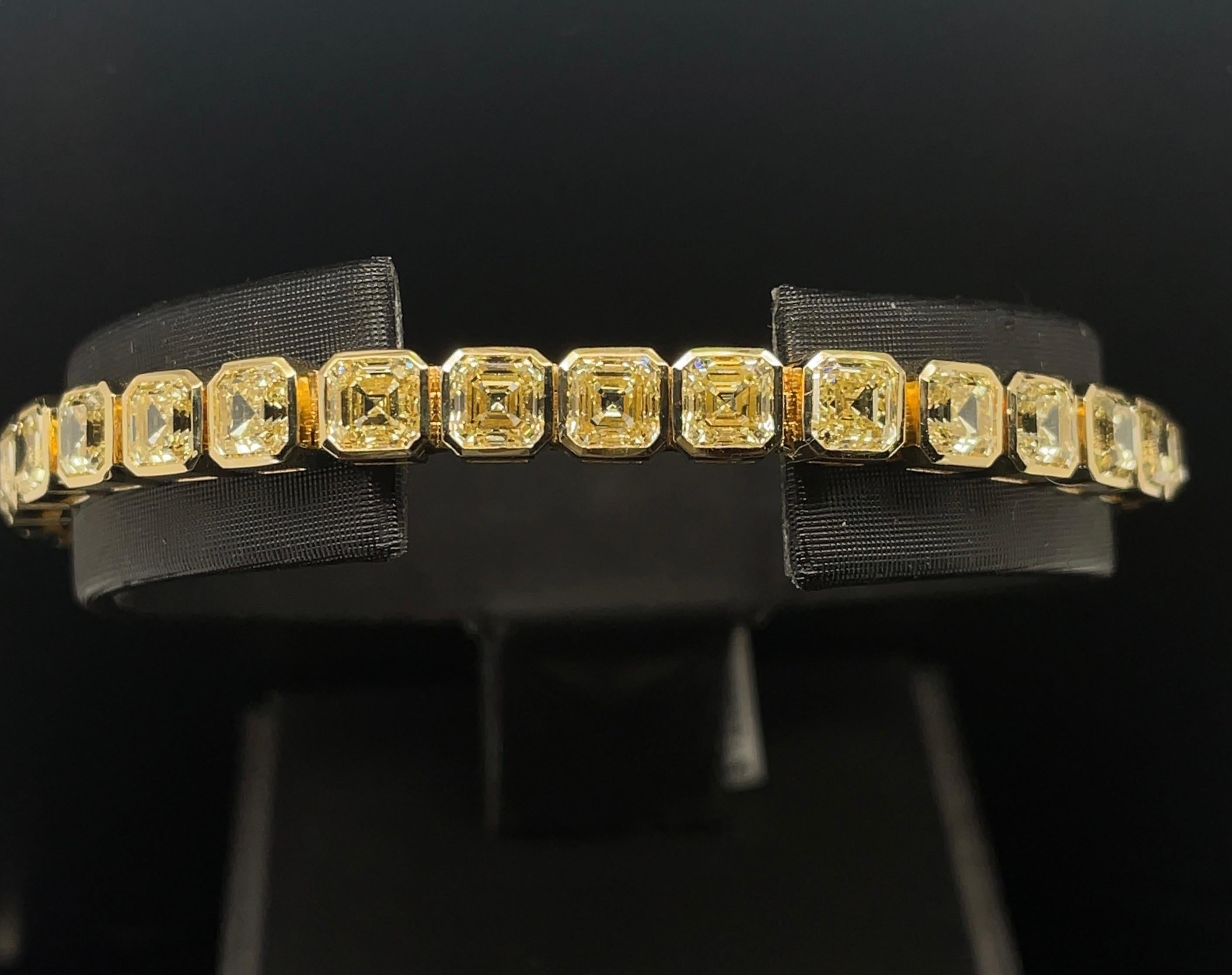 19.56cttw Asscher Cut Fancy Yellow diamond bracelet set in 18KYG