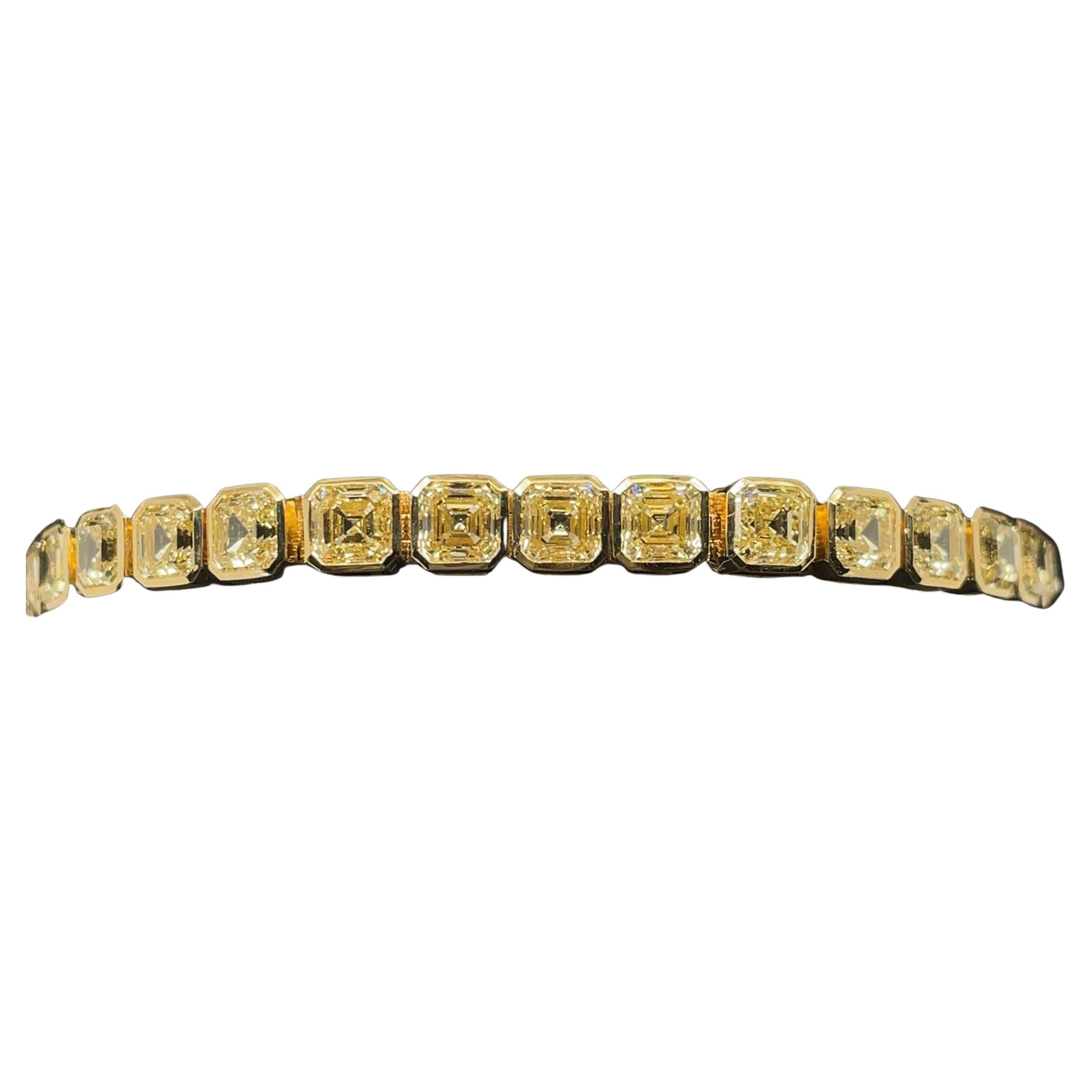 19.56cttw Asscher Cut Fancy Yellow Diamond Bracelet Set in 18KYG For Sale
