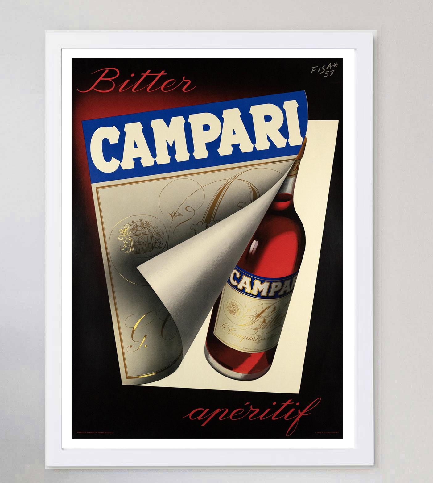 Affiche vintage originale Campari, Fisanotti, 1957 Bon état - En vente à Winchester, GB