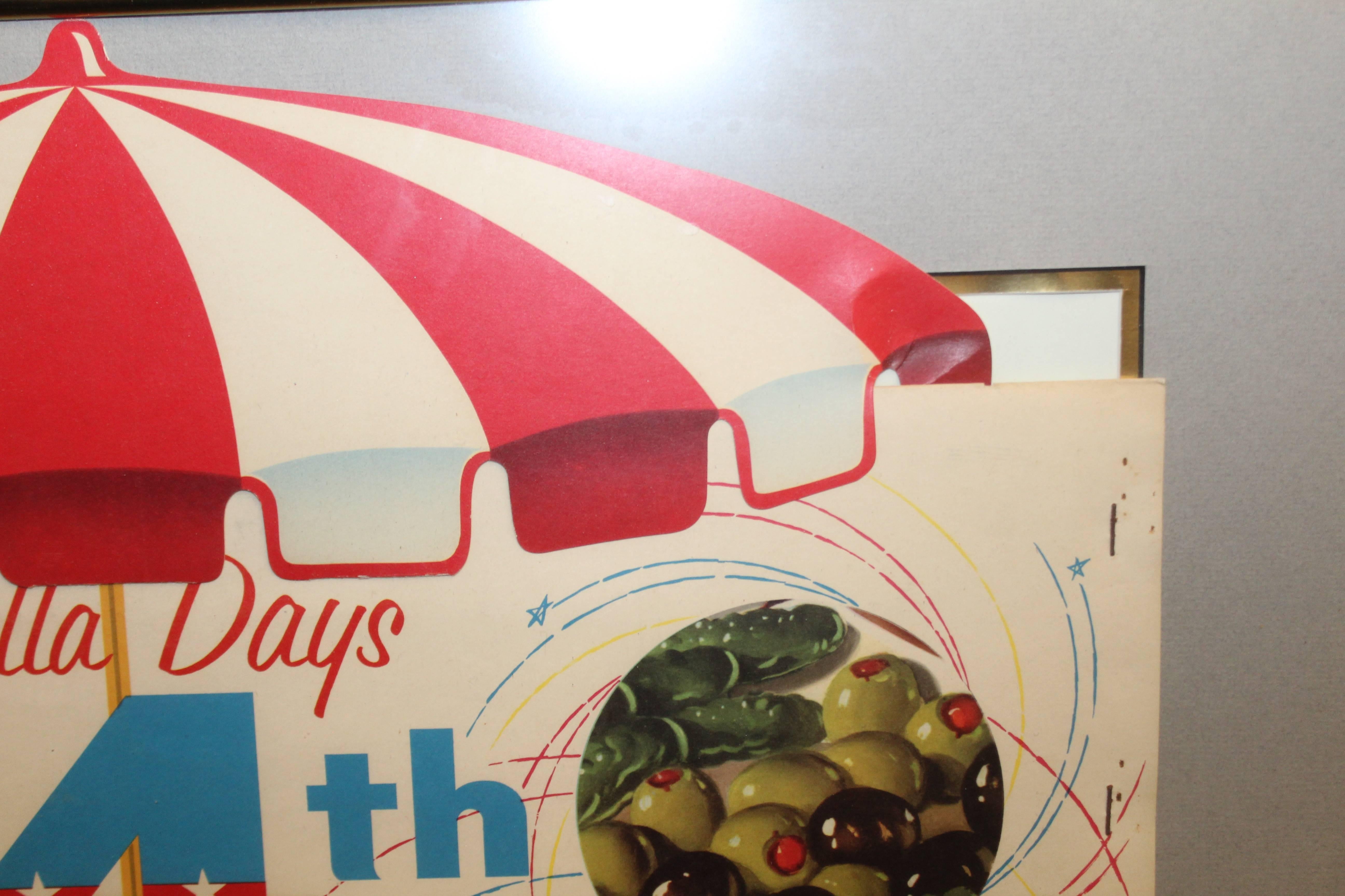Mid-20th Century 1957 Coca Cola Sun-Brella Days 4th of July Cardboard Advertising Framed For Sale
