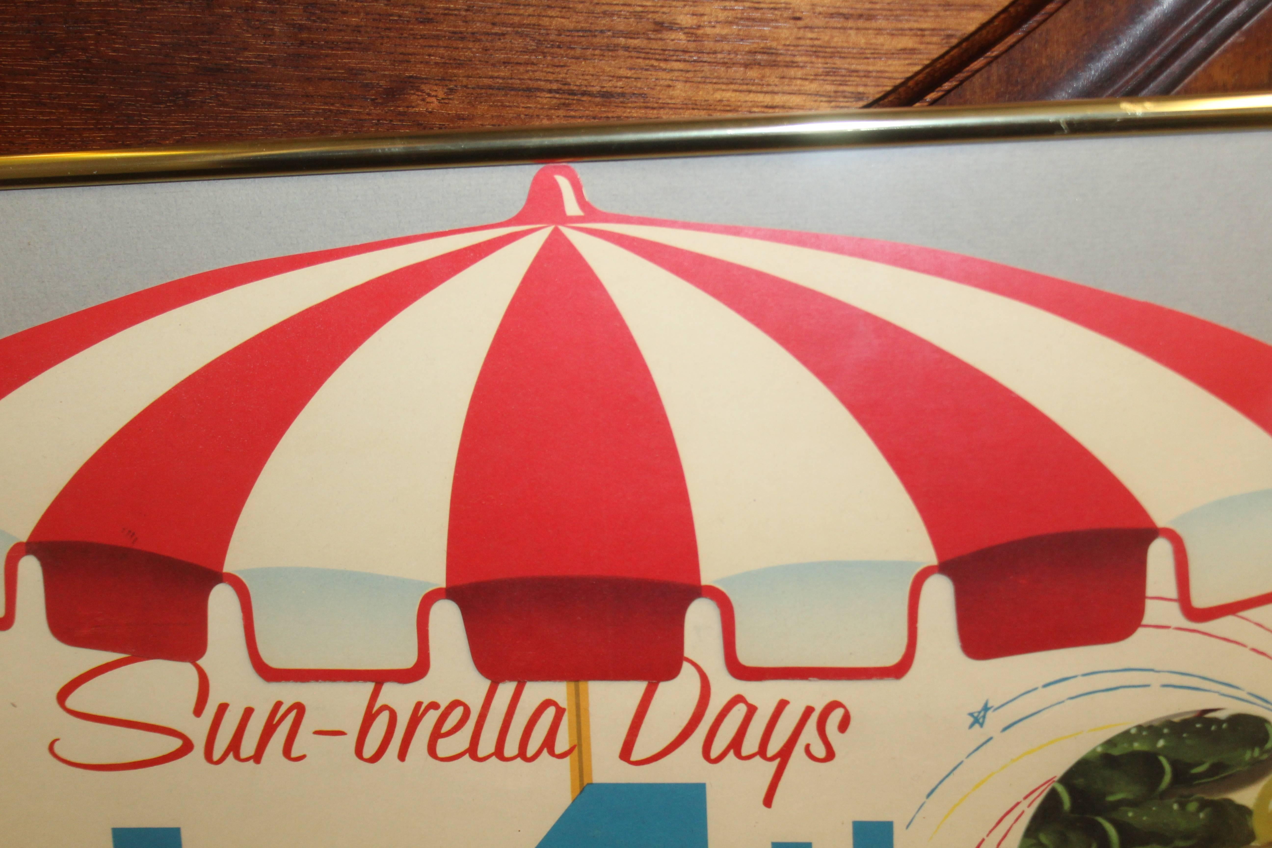 Paper 1957 Coca Cola Sun-Brella Days 4th of July Cardboard Advertising Framed For Sale