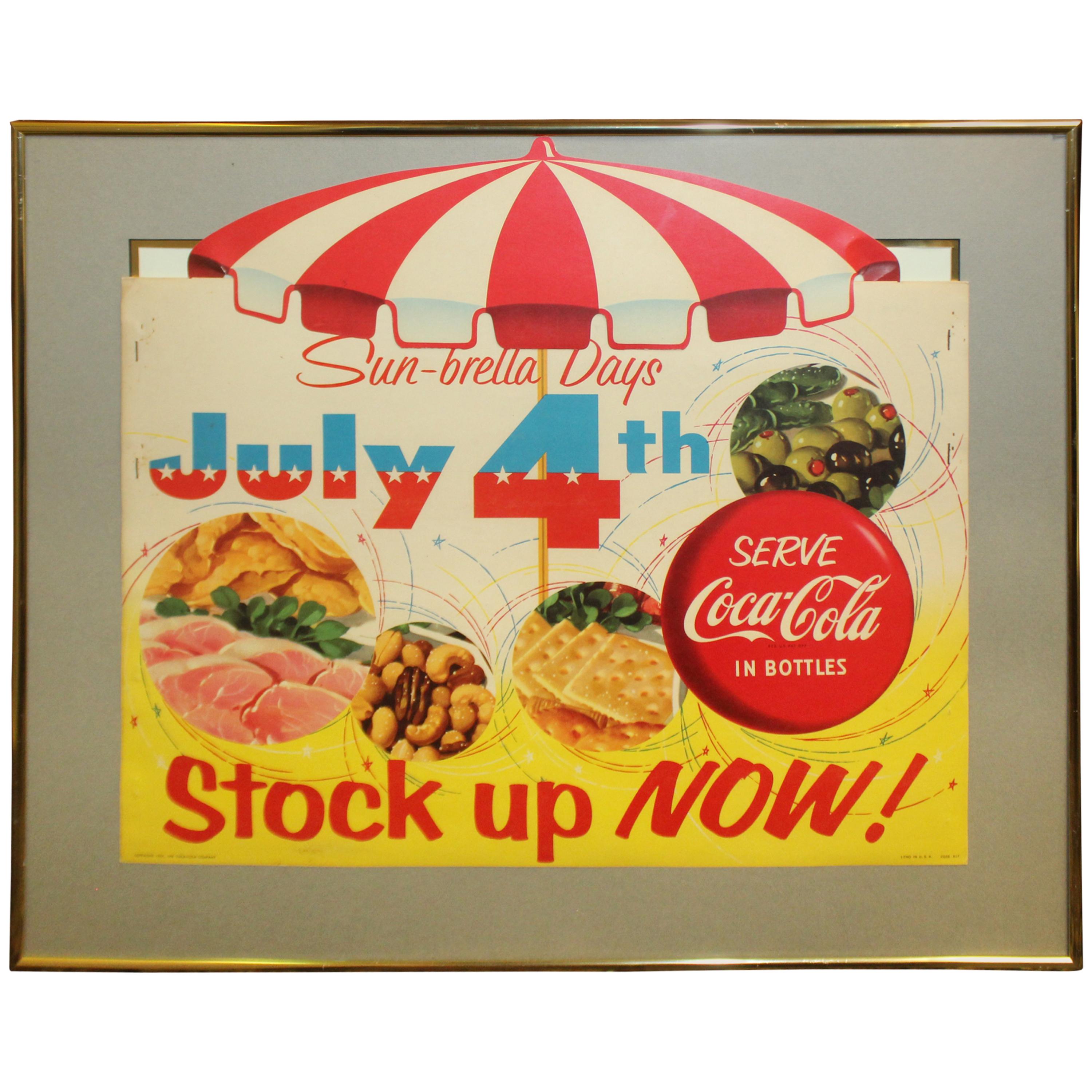 1957 Coca Cola Sun-Brella Days 4th of July Cardboard Advertising Framed For Sale