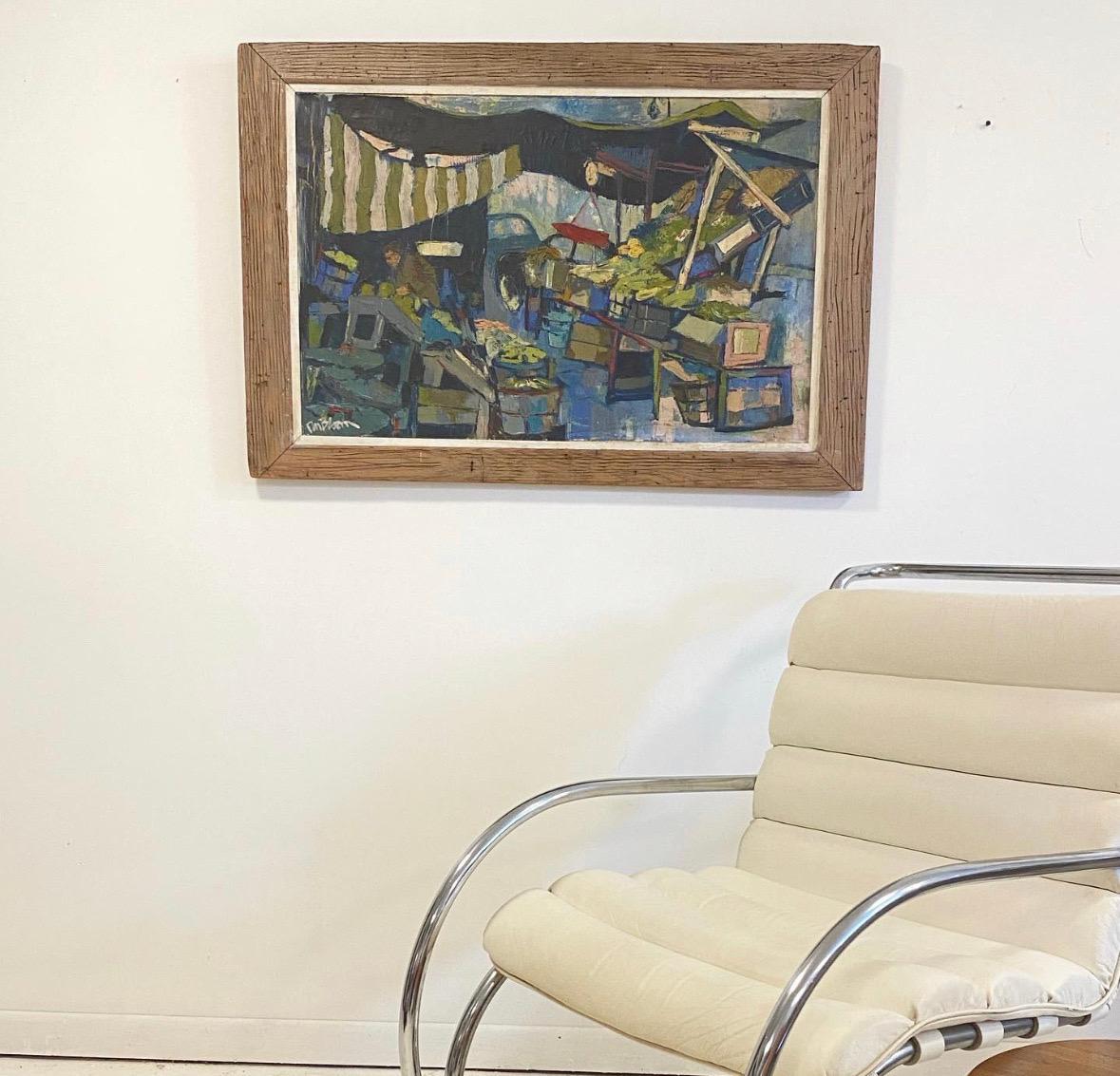Don Bloom (geb. 1932-2016) großes Ölgemälde, datiert 1957. Im Jahr 1960 erhielt er das Guggenheim-Stipendium für kreative Malerei, im selben Jahr wurde sein Werk im Whitney Annual gezeigt. Er hat sein ganzes Leben lang praktiziert und war auch als