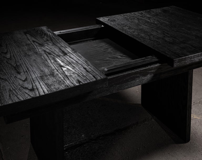 1957 Extendable Handcrafted Black Oak Dining Table For Sale at 1stDibs black oak extendable