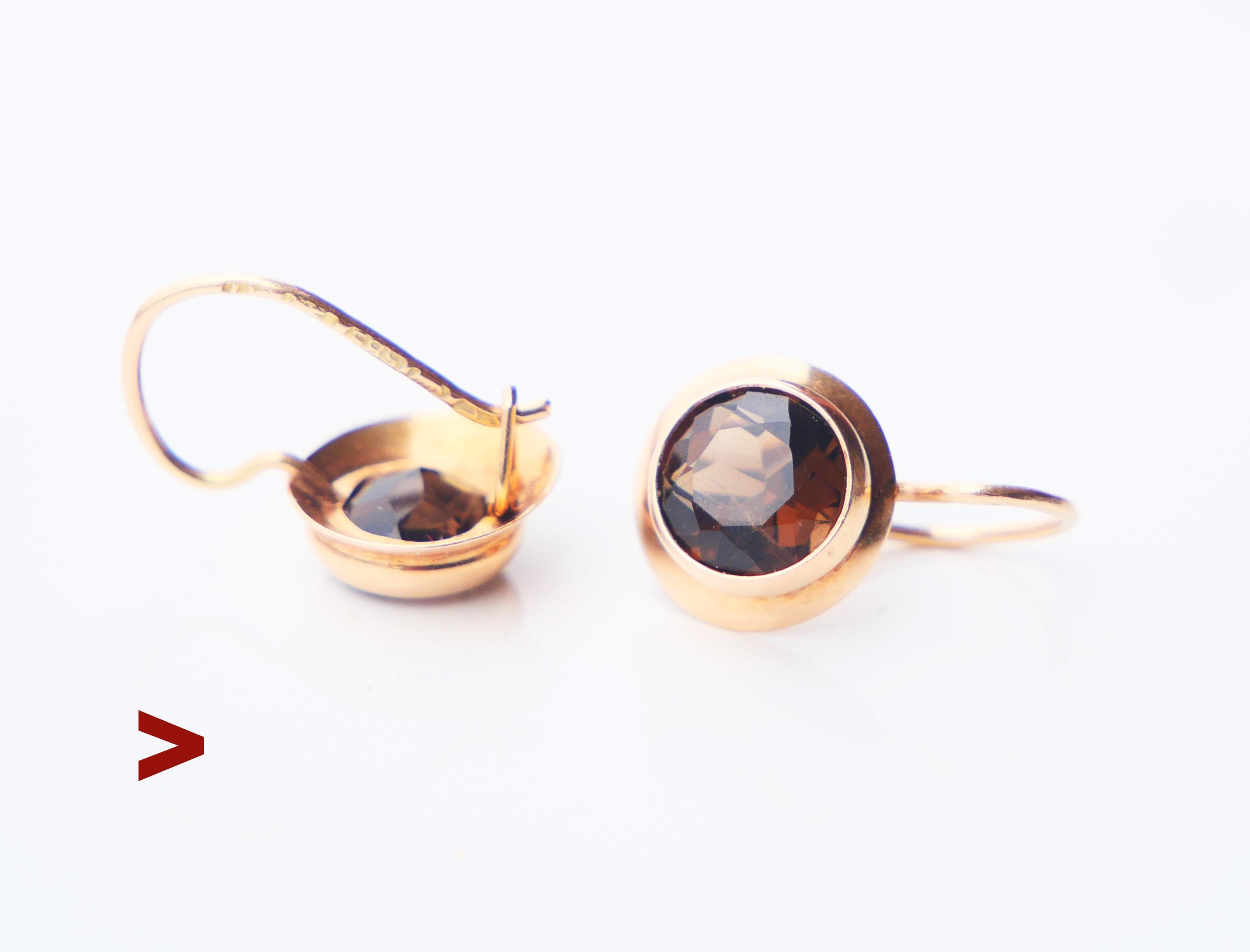 Retro 1957 Finish Earrings Smoky Quartz solid 14K Gold / 1.52gr For Sale
