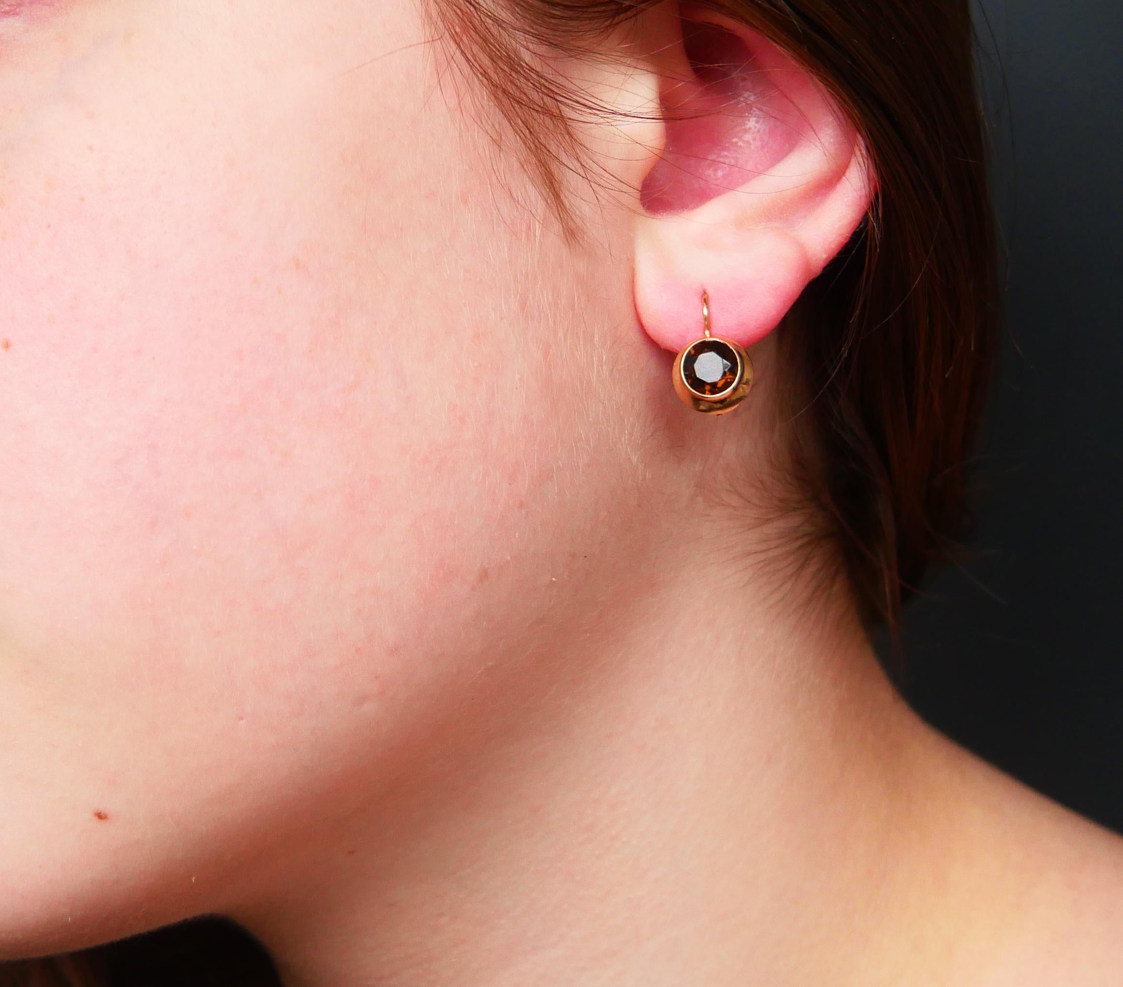 Old European Cut 1957 Finish Earrings Smoky Quartz solid 14K Gold / 1.52gr For Sale