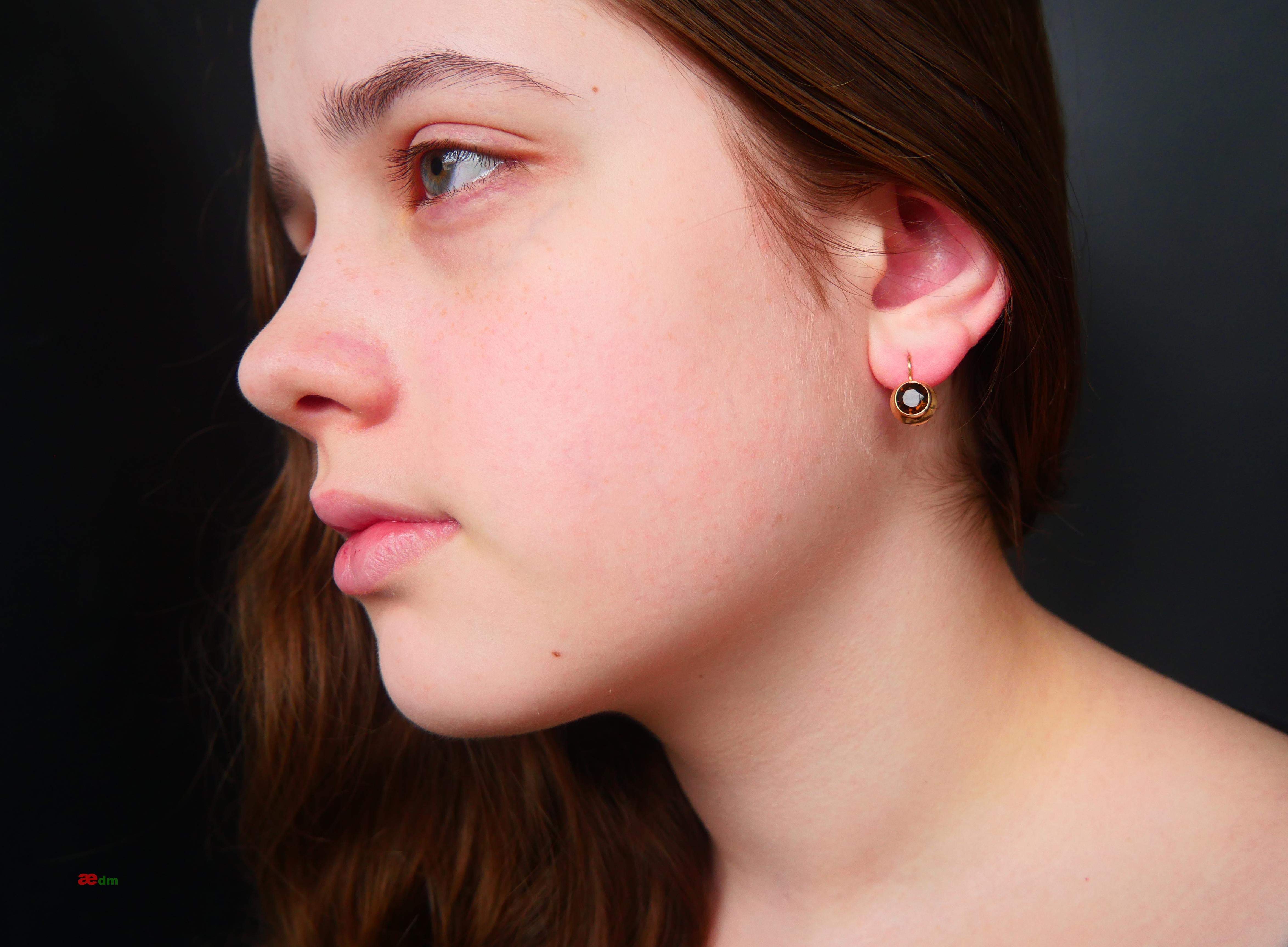Women's 1957 Finish Earrings Smoky Quartz solid 14K Gold / 1.52gr For Sale
