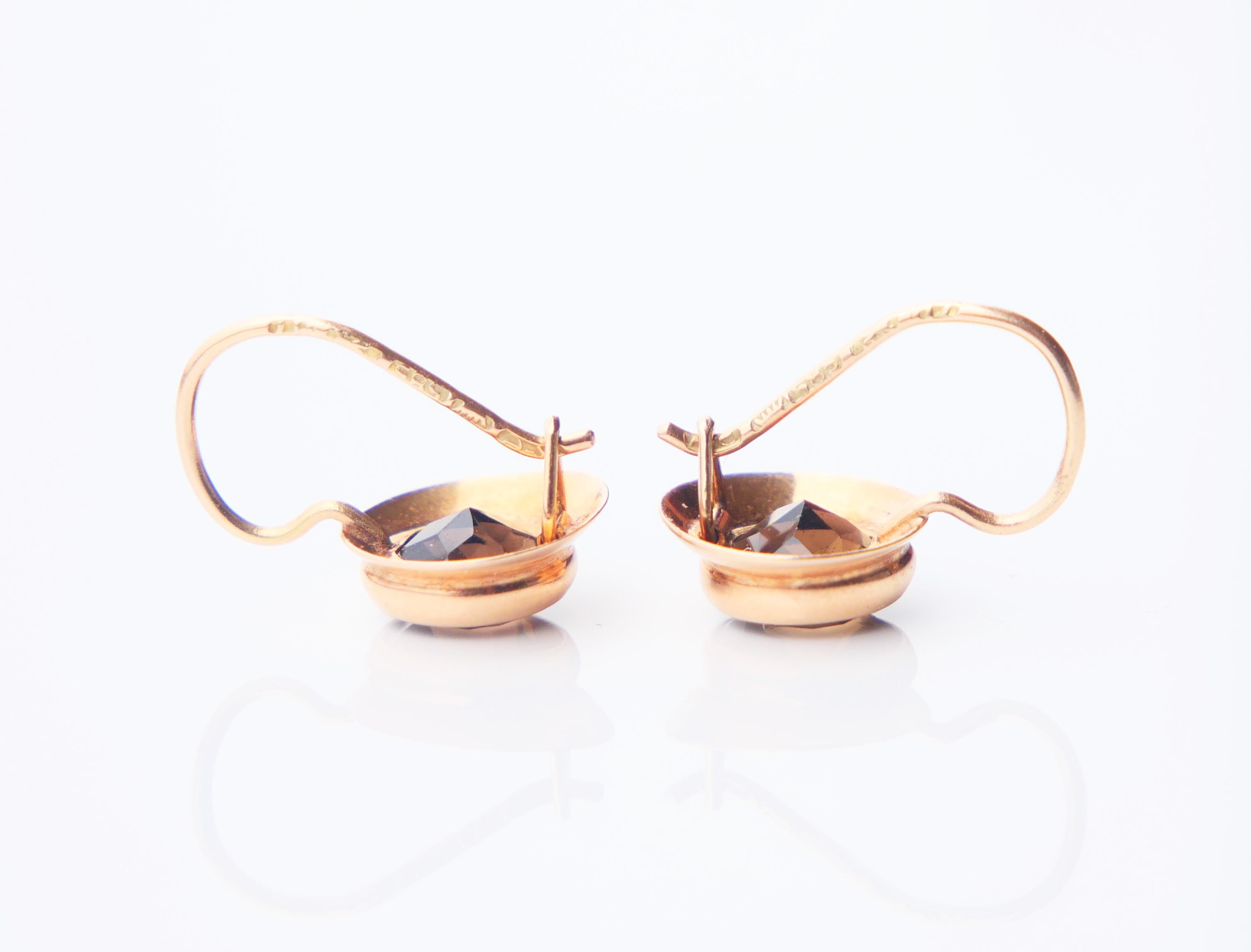 1957 Finish Earrings Smoky Quartz solid 14K Gold / 1.52gr For Sale 1