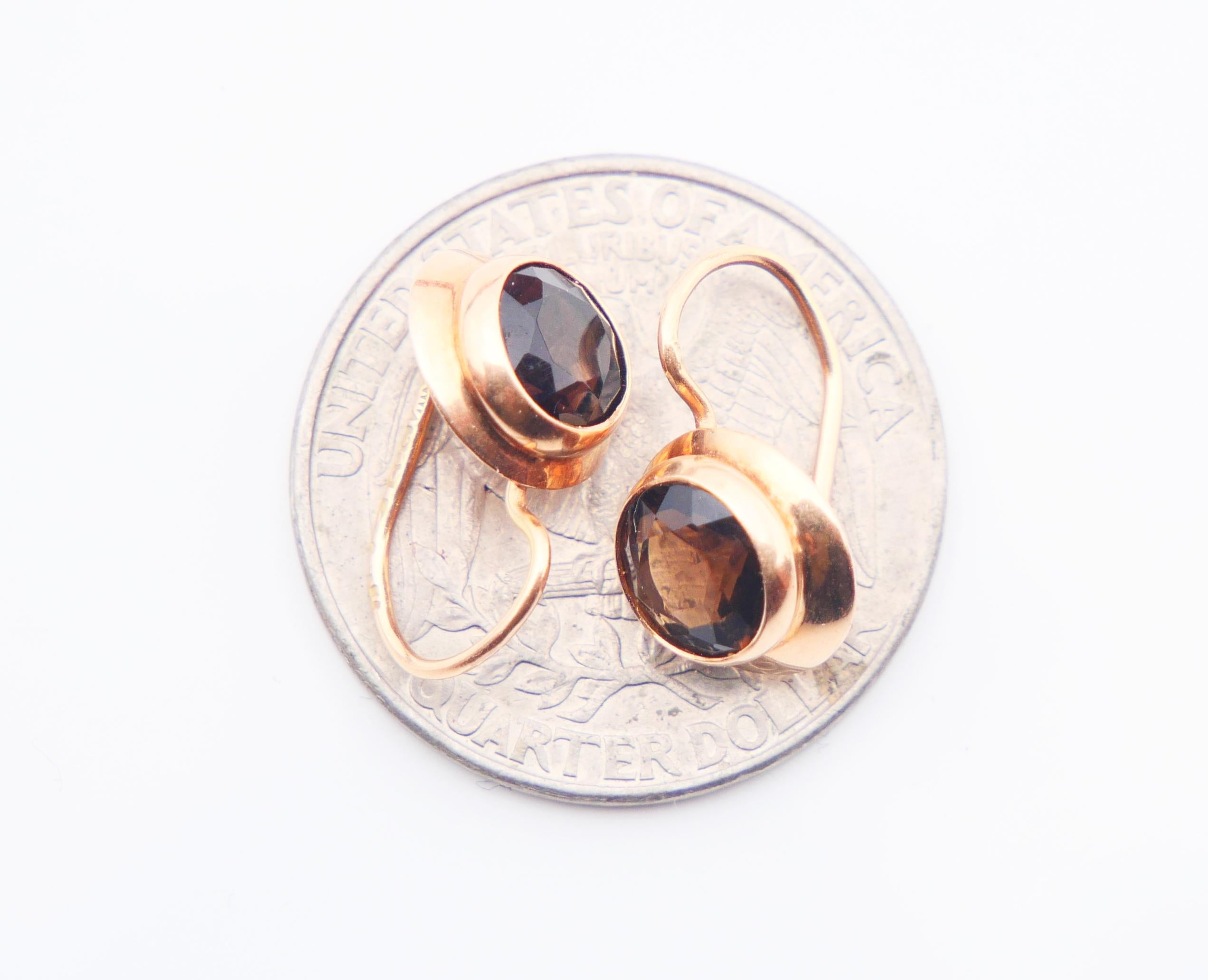 1957 Finish Earrings Smoky Quartz solid 14K Gold / 1.52gr For Sale 4