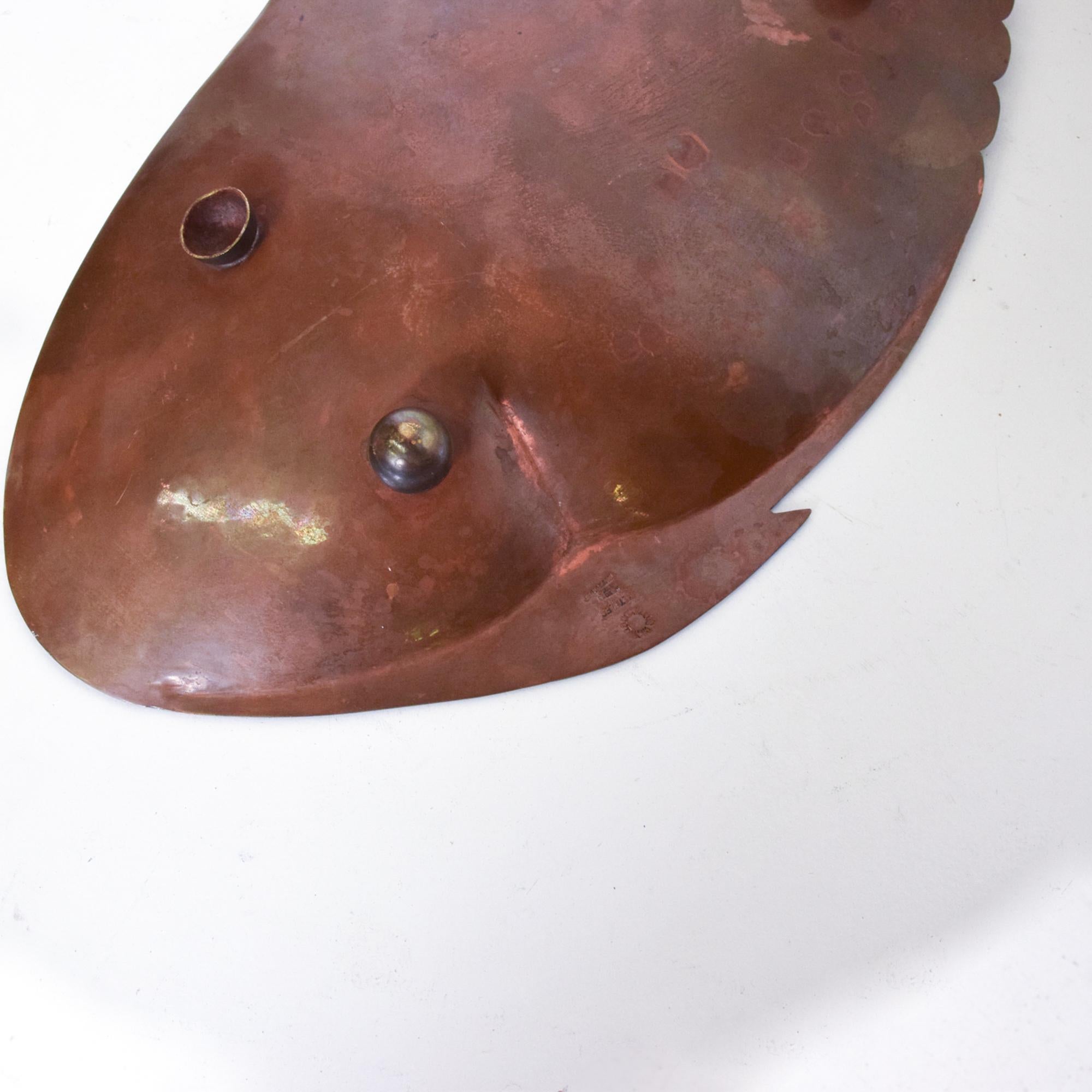 1957 Los Castillo Bronze Fish Shaped Bowl Mixed Metals Mexico For Sale 4