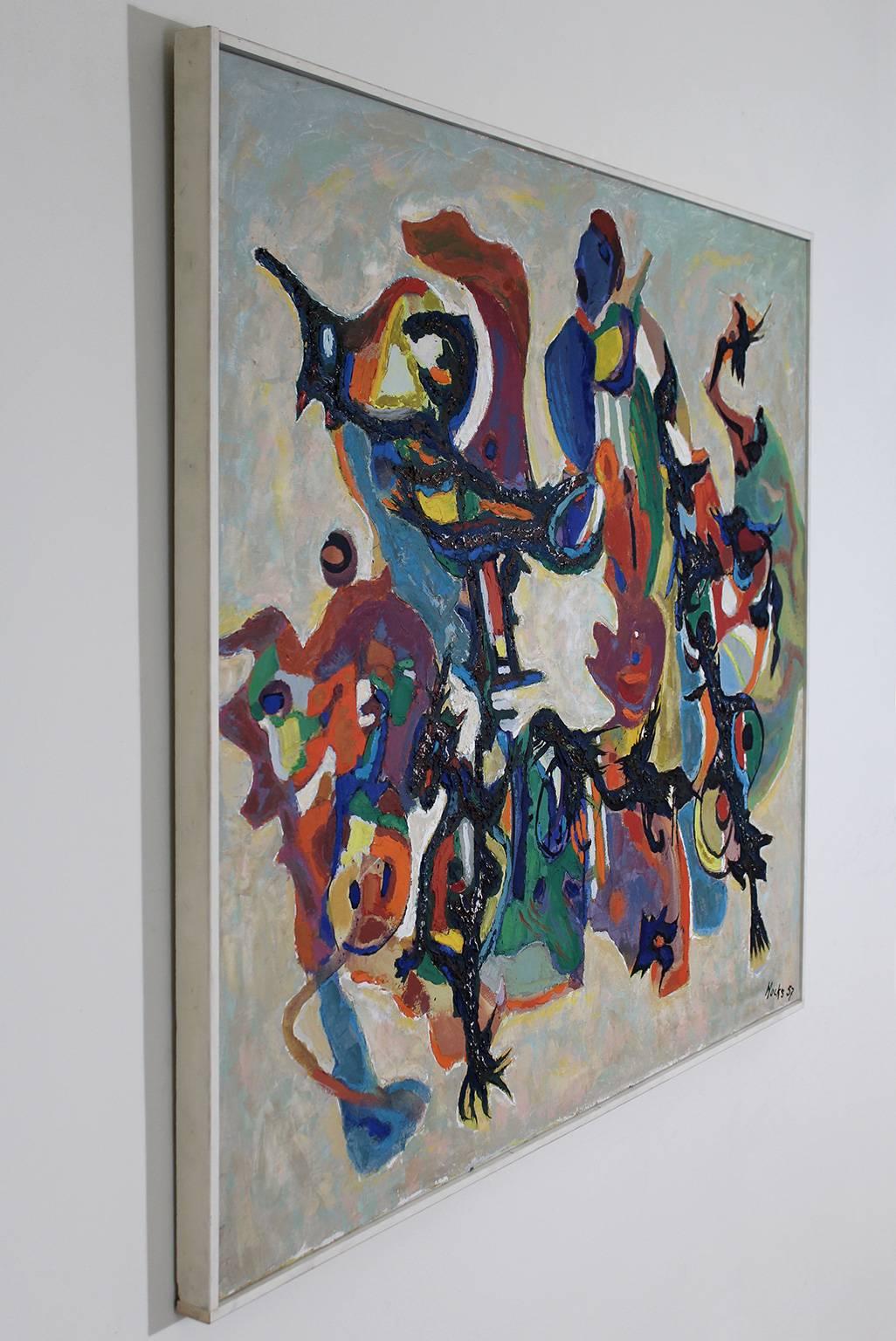 Mid-Century Modern 1957 Fred Hocks Huile sur toile Peinture abstraite en vente