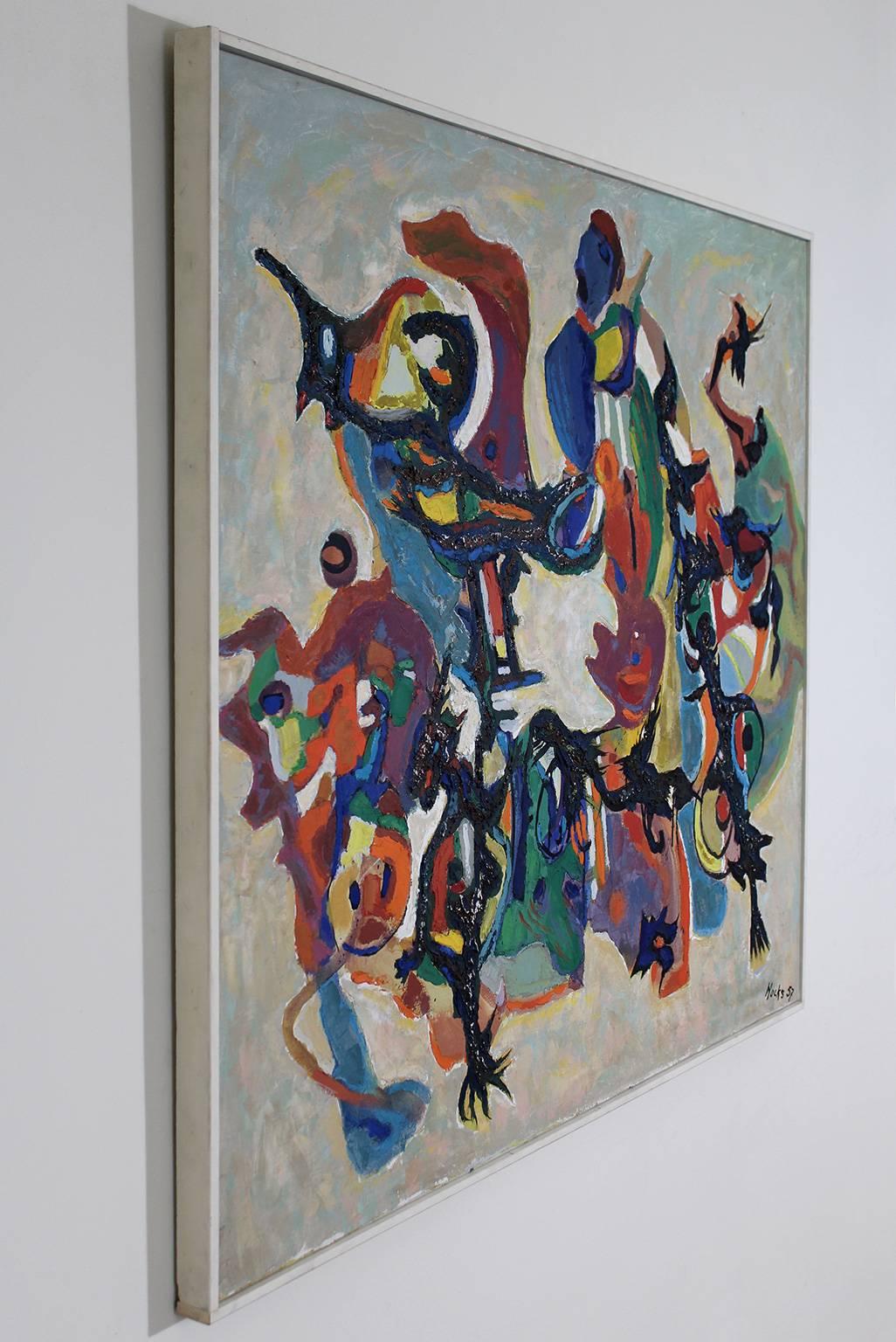 1957 Fred Hocks Óleo sobre lienzo Pintura abstracta Moderno de mediados de siglo en venta