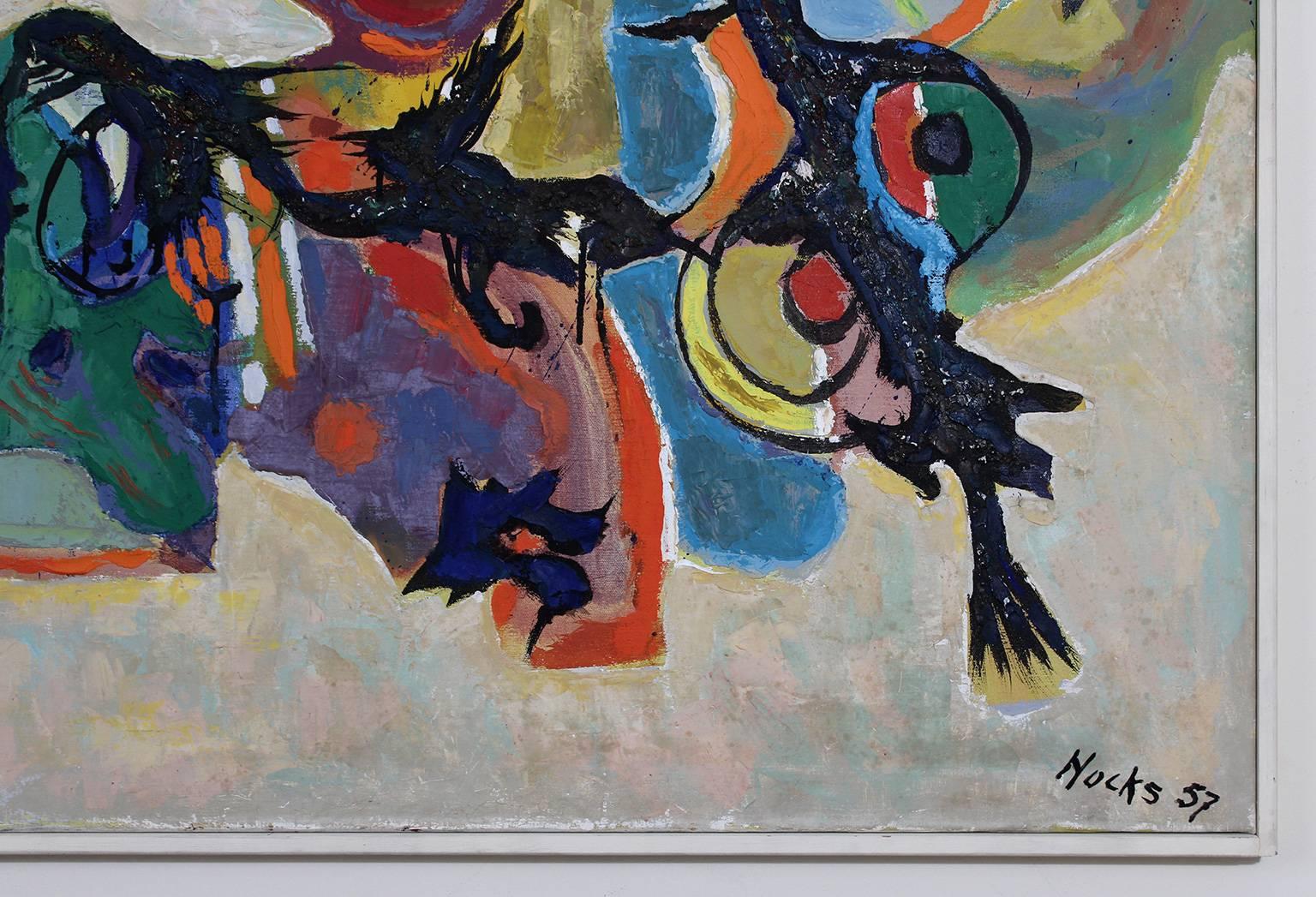 1957 Fred Hocks Huile sur toile Peinture abstraite Excellent état - En vente à San Diego, CA