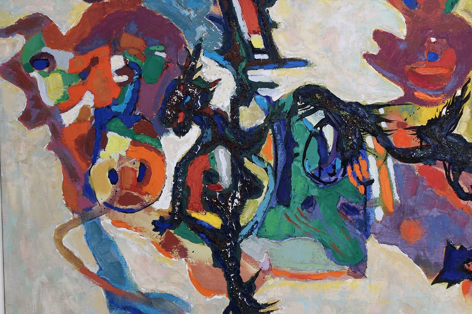 20ième siècle 1957 Fred Hocks Huile sur toile Peinture abstraite en vente