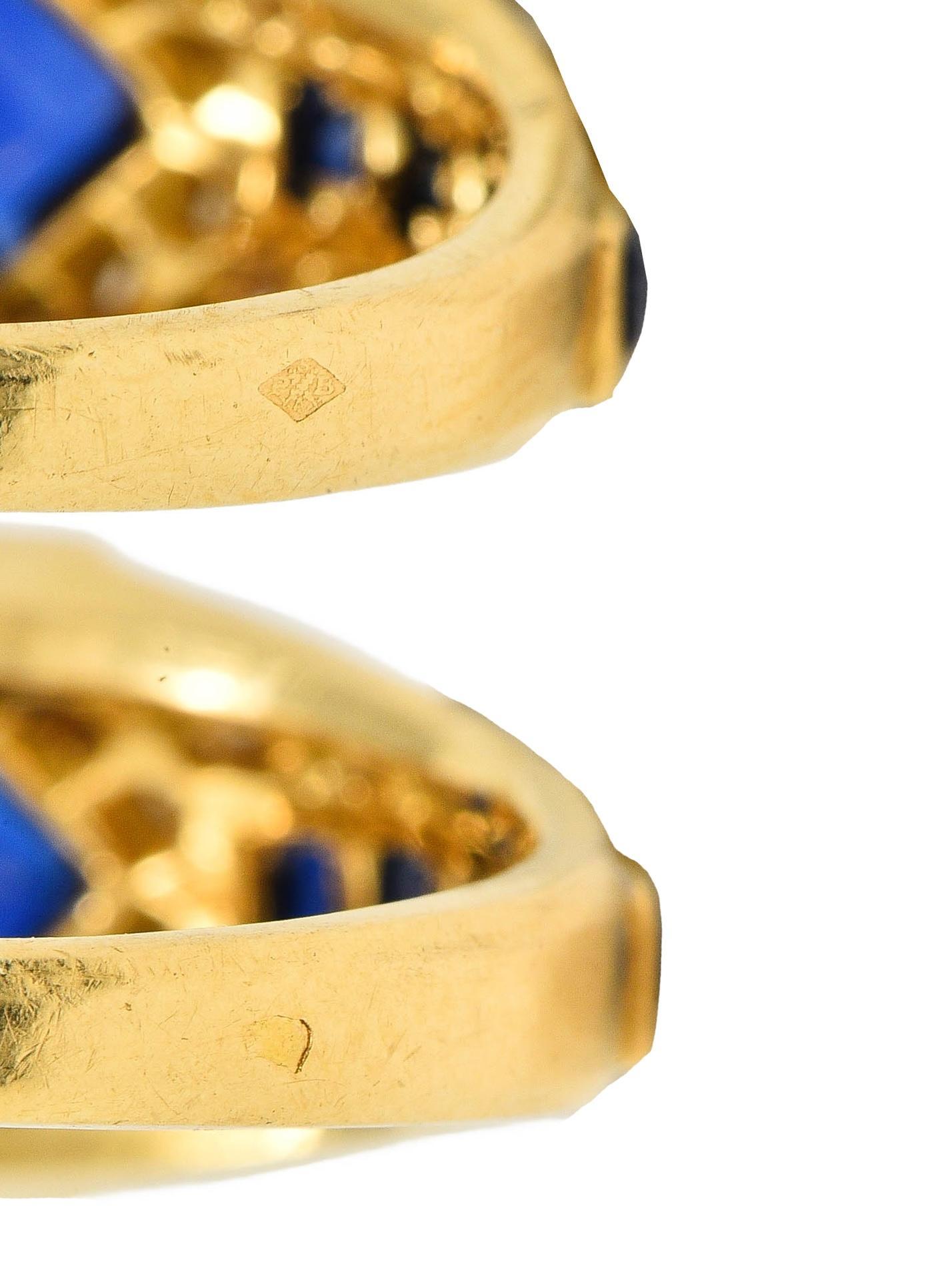 1957 French 2.52 CTW Sapphire Diamond 18 Karat Yellow Gold Vintage Halo Ring 6