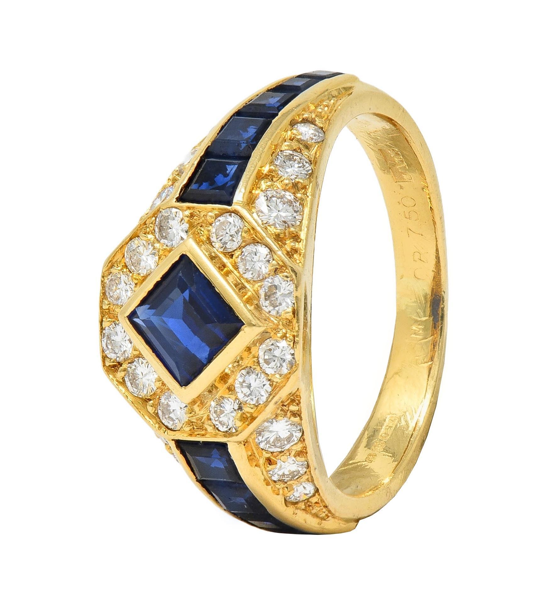 1957 French 2.52 CTW Sapphire Diamond 18 Karat Yellow Gold Vintage Halo Ring 7