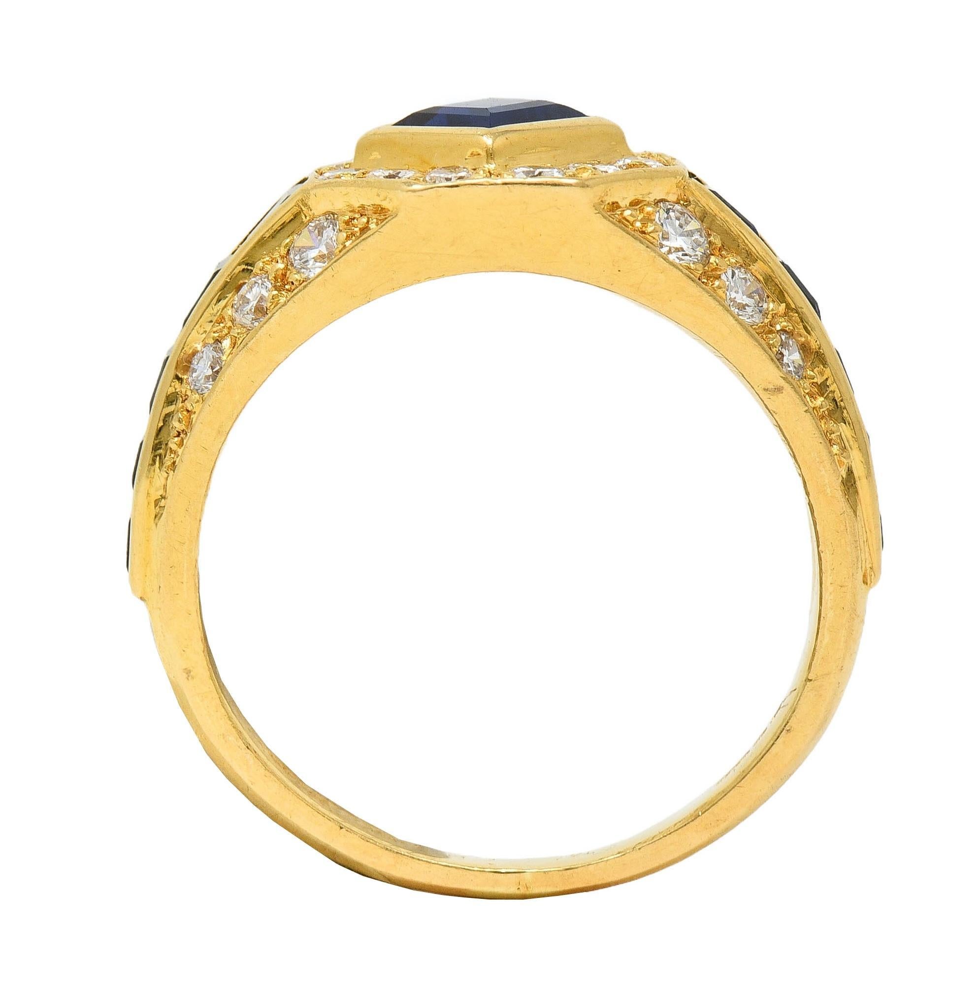 1957 French 2.52 CTW Sapphire Diamond 18 Karat Yellow Gold Vintage Halo Ring 8