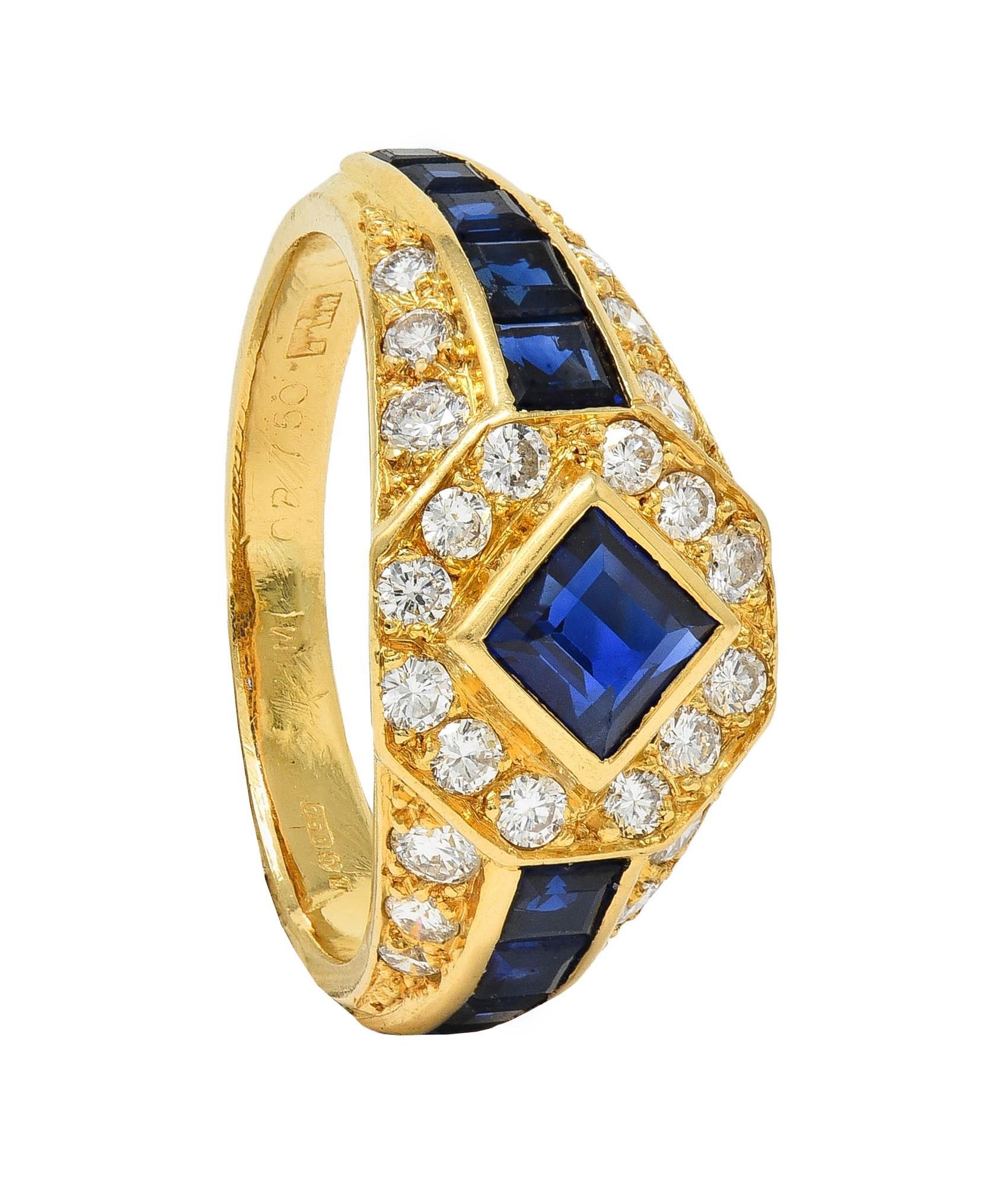 1957 French 2.52 CTW Sapphire Diamond 18 Karat Yellow Gold Vintage Halo Ring 10