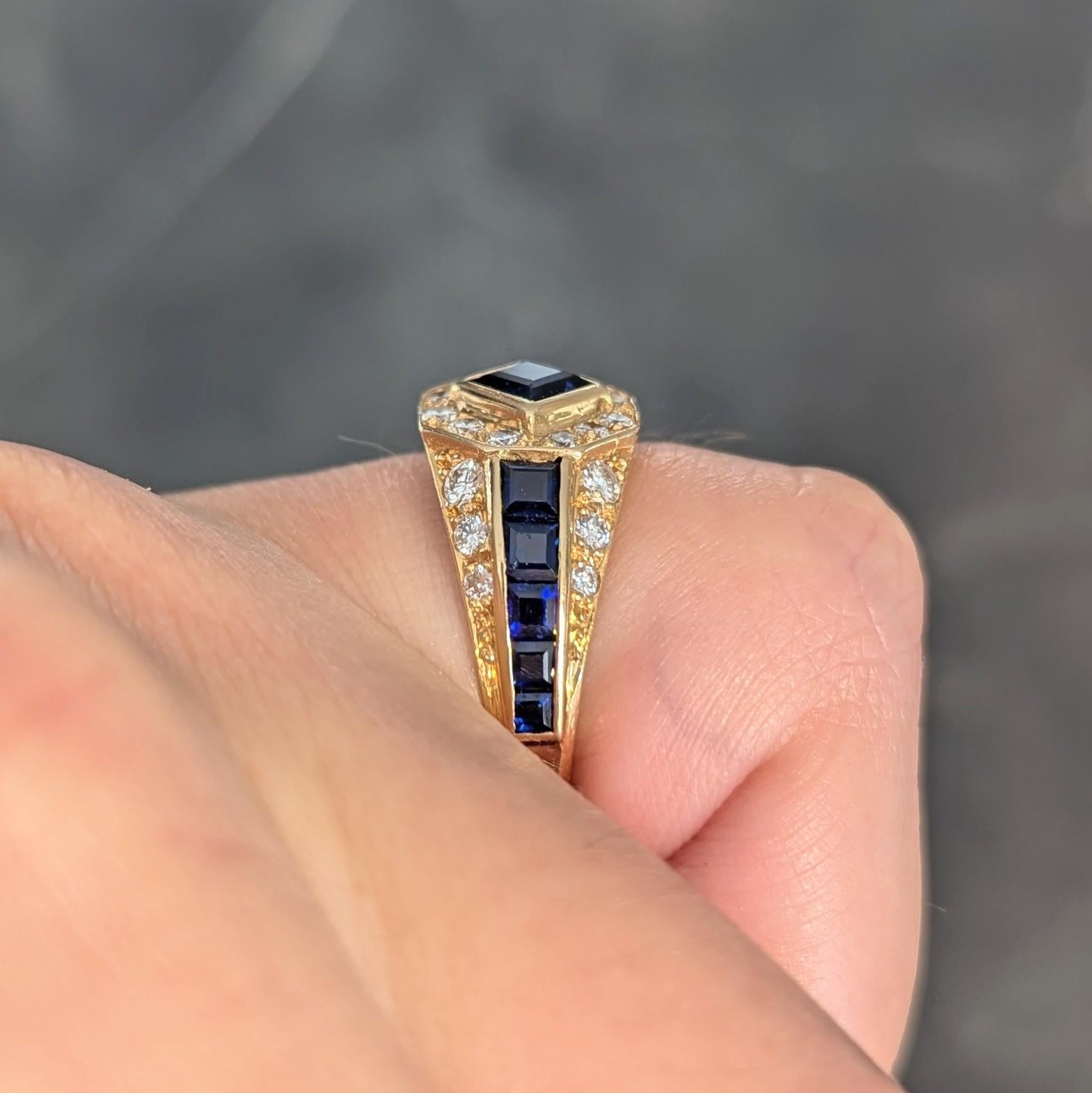 1957 French 2.52 CTW Sapphire Diamond 18 Karat Yellow Gold Vintage Halo Ring 12